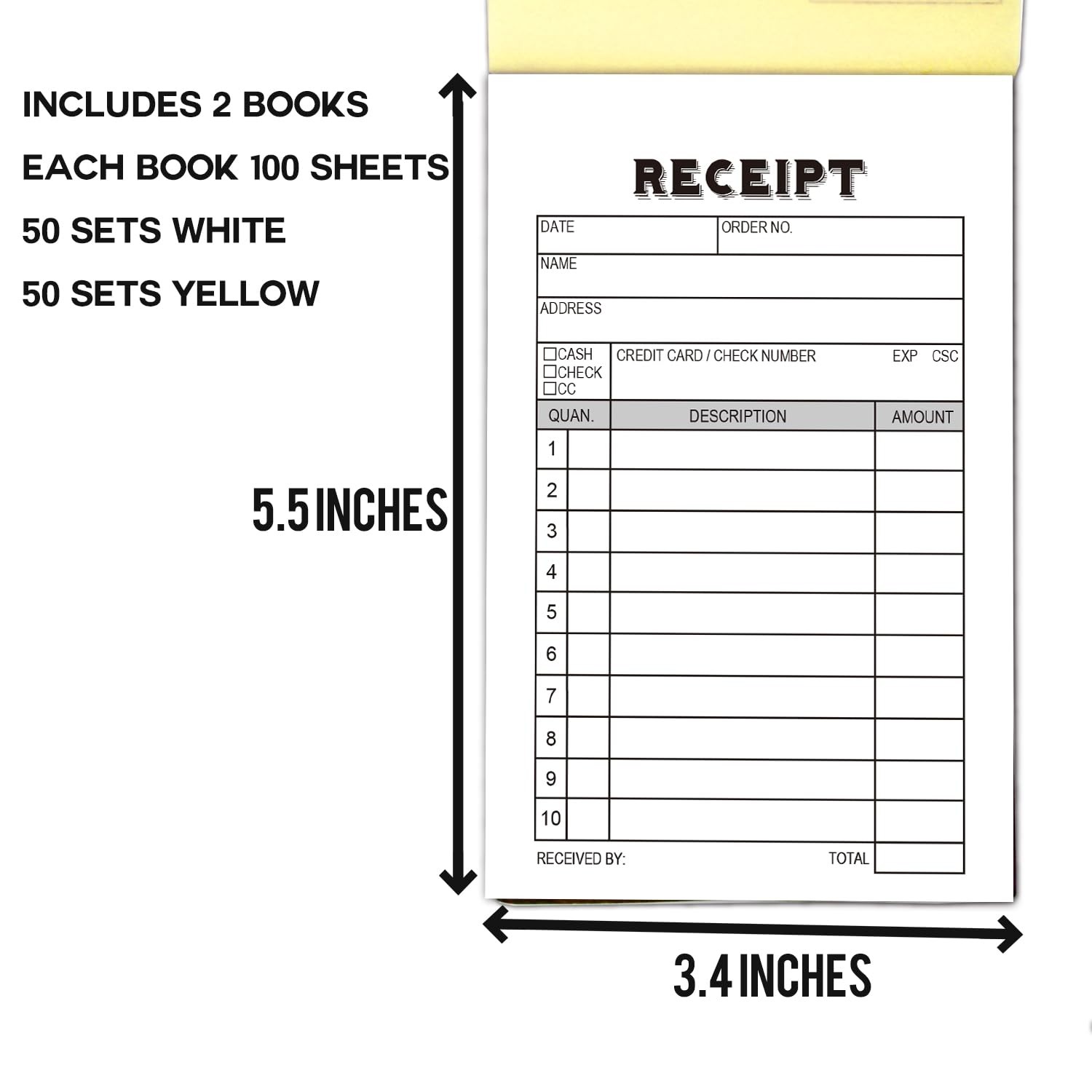 2-Pack Receipt Pad, Sales Receipt Form, Order Book, Invoice Booklet for Small…