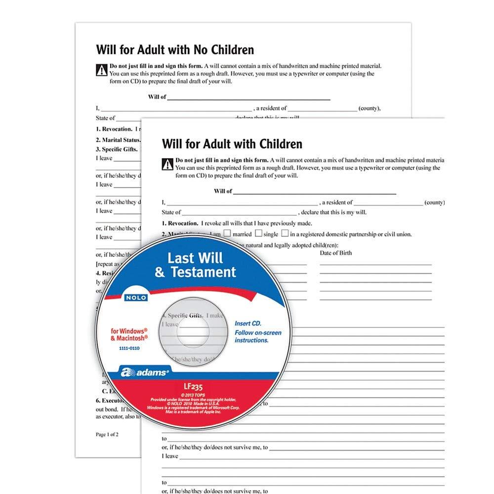 Adams Last Will and Testament Forms and Instructions Downloadable Product