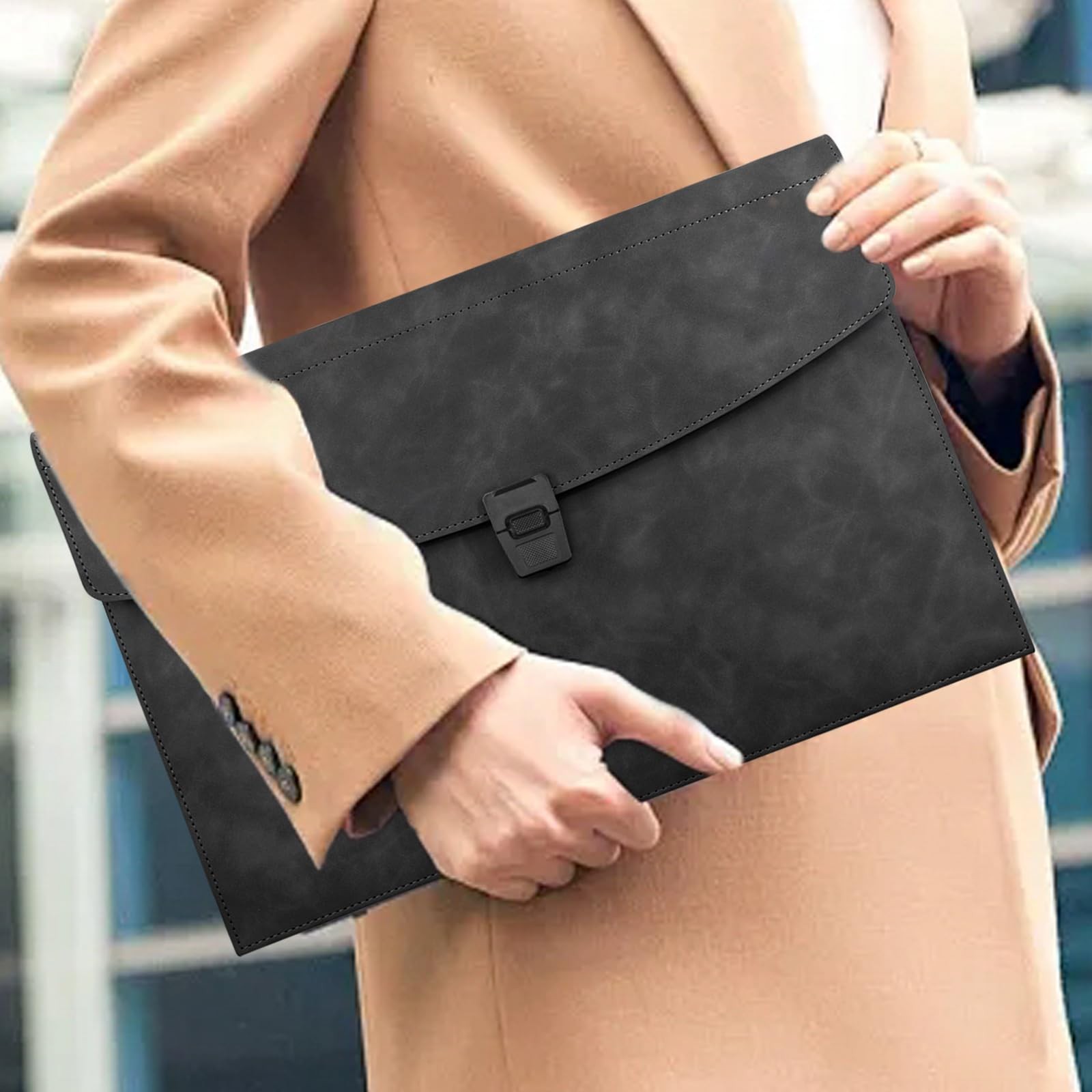 VANRA File Folder Document Holder Faux Leather Portfolio Filing Black