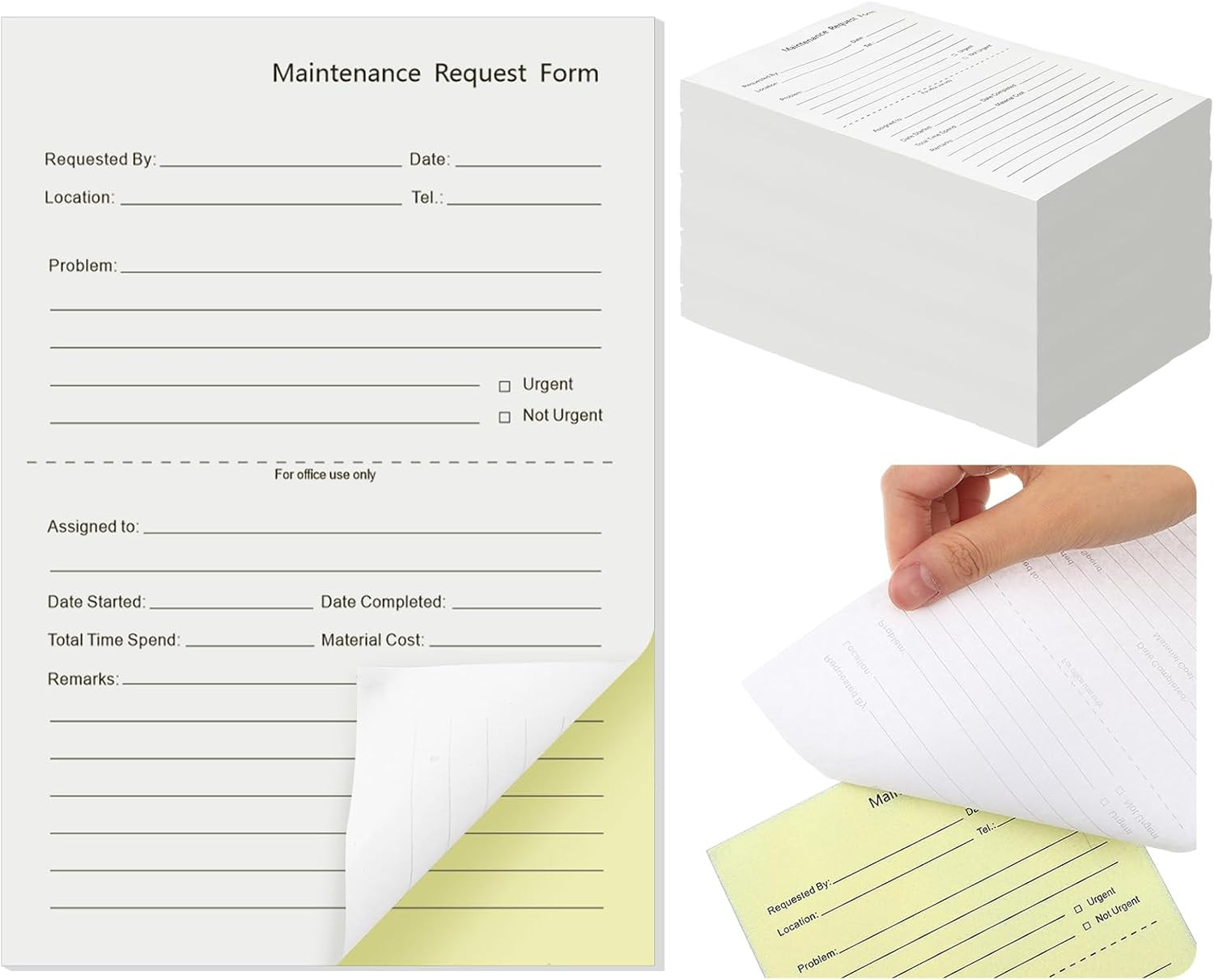200 Sets Maintenance Request Book/Forms/Slips, 2 Part Carbonless, 4. 7 X 7. 1 In