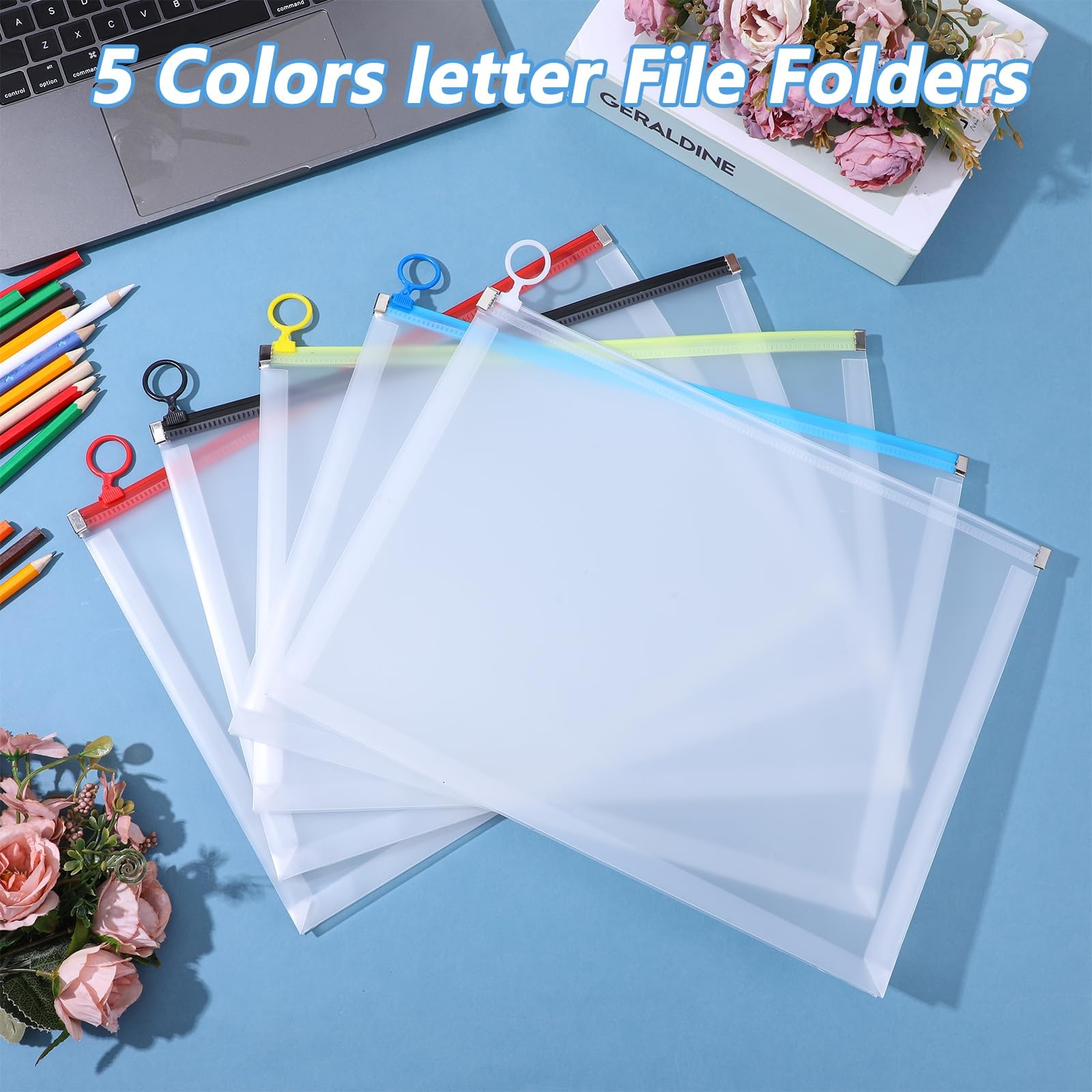 20 Pcs Clear Plastic Zip Envelopes A4 Zipper Document Folder Stylish Colors
