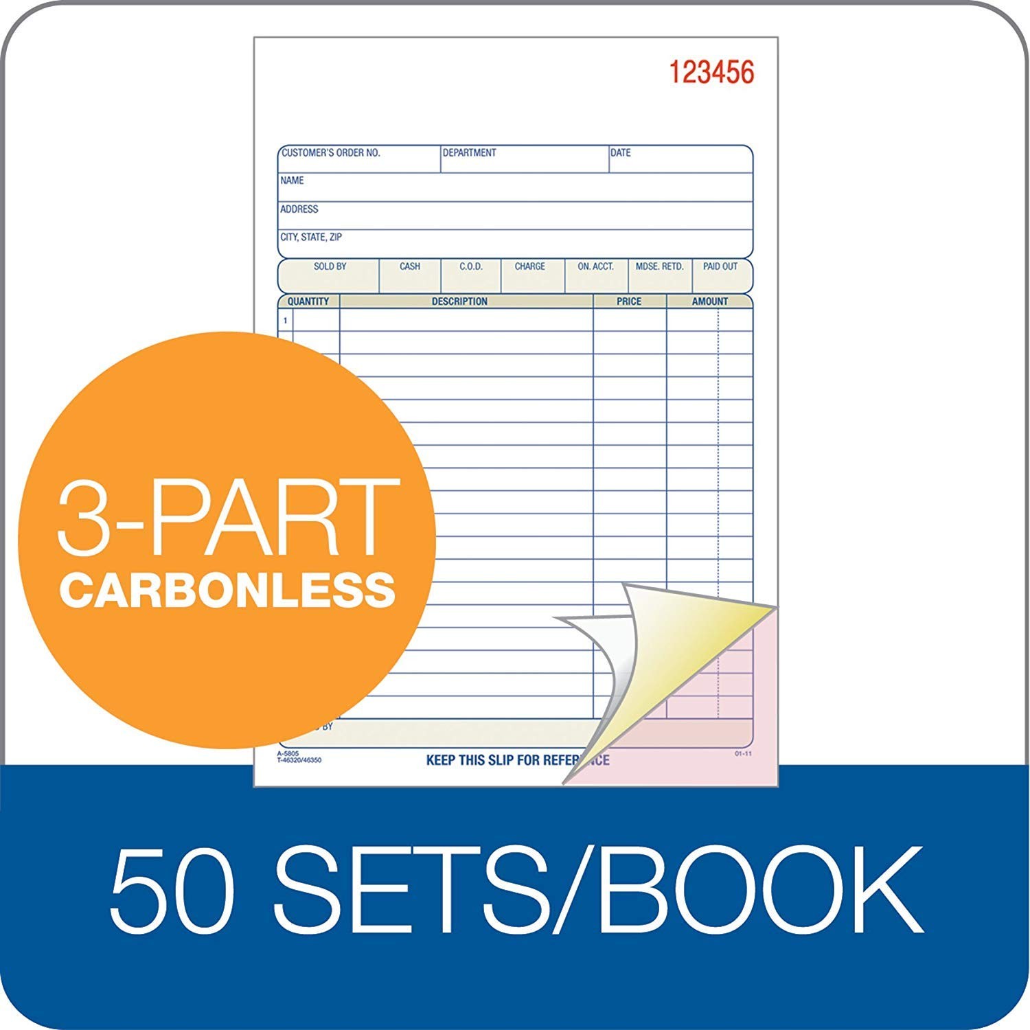 Carbonless Sales Order Book 3 Part White Canary Pink 5-9/16″ x 8-7/16″ 3-Part