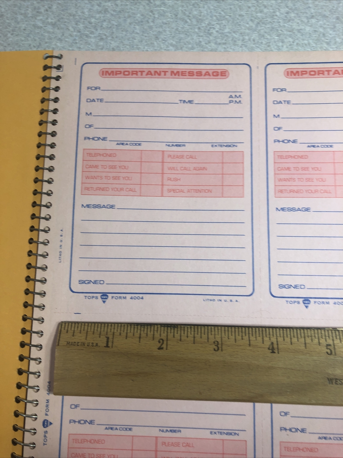 TOPS “While You Were Away” Message, Carbonless Duplicate Form No. 4004