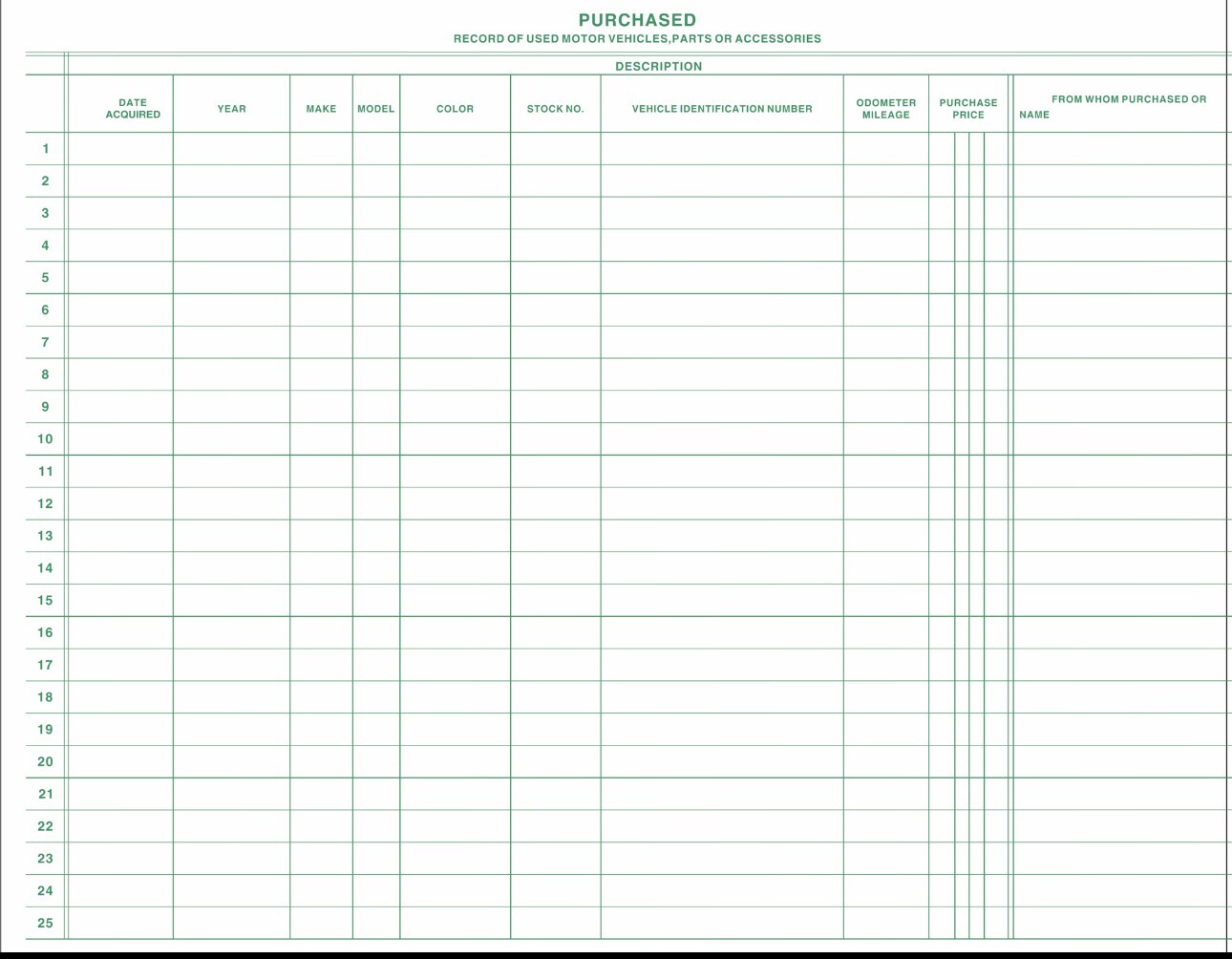 Car Dealer Record Book / Police Book /Inventory Sales Log book