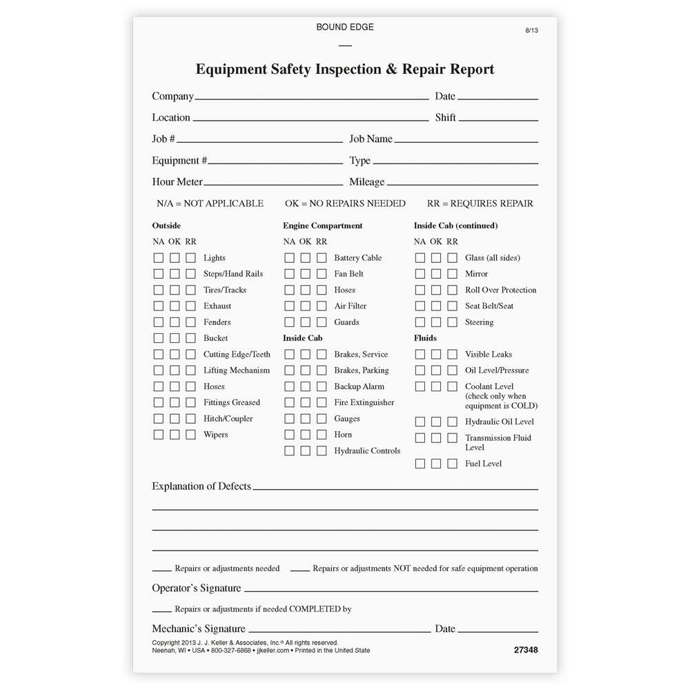 J. J. Keller Equipment Safety Inspection Report 10-pk.. 2-Ply, Carbonless, 5.5″