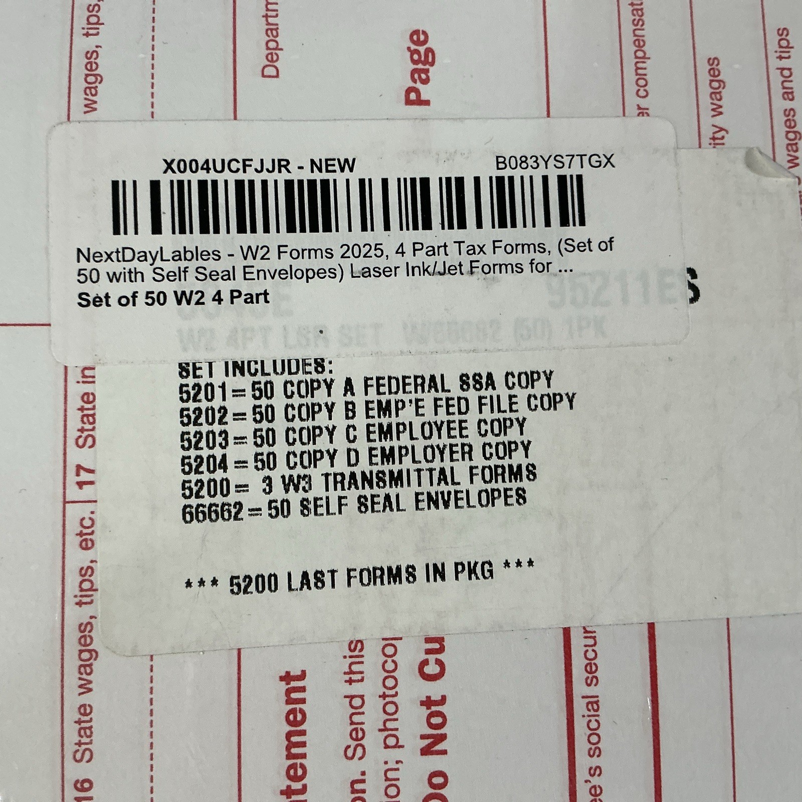 2025 Misc Tax Forms W2s, Several 5200 Series with Envelopes. Laser Forms In Pkg.