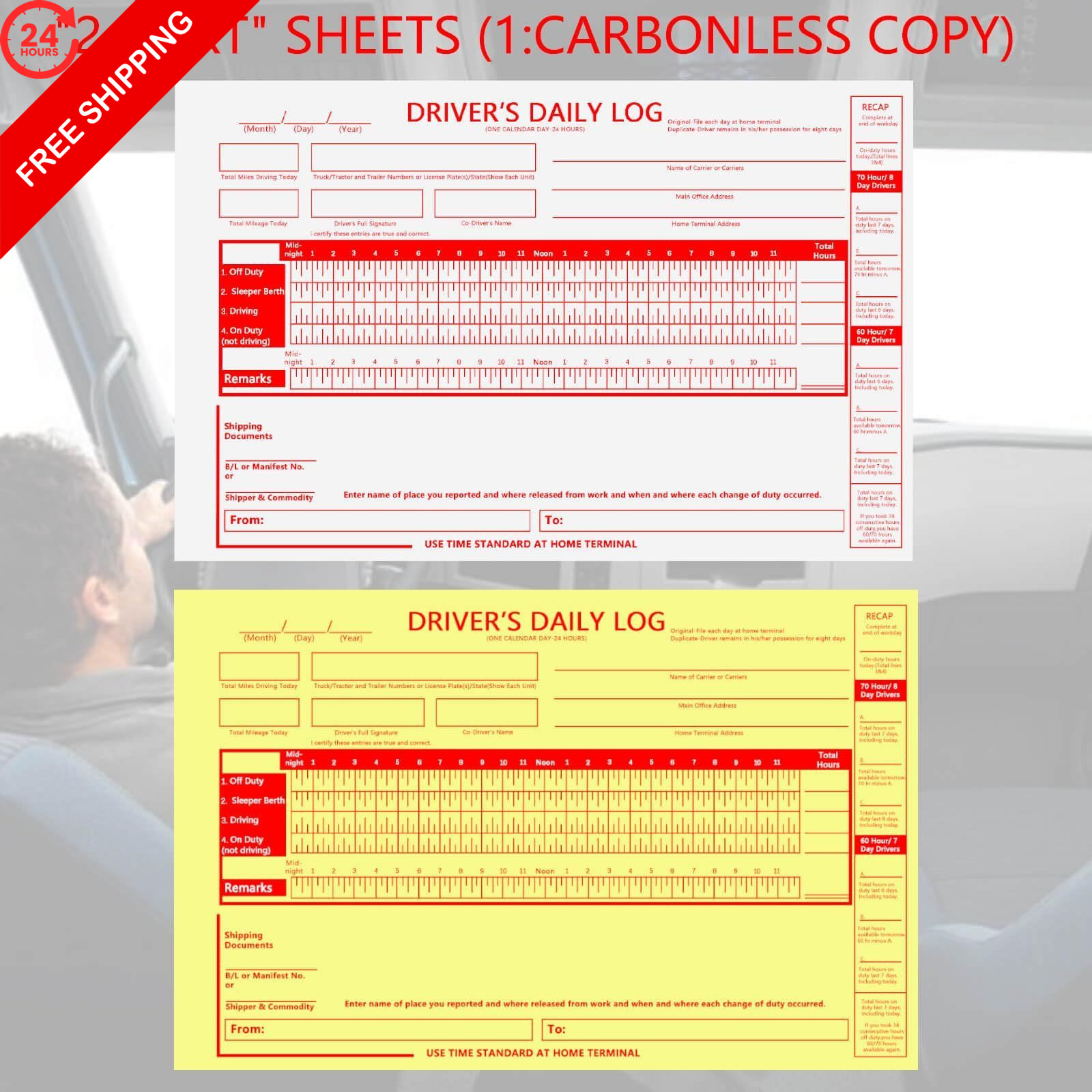 XUEJITECH 6 Pack Truck Driver Daily Log Book with 7 & 8 Day 186 Sets(6Pads)
