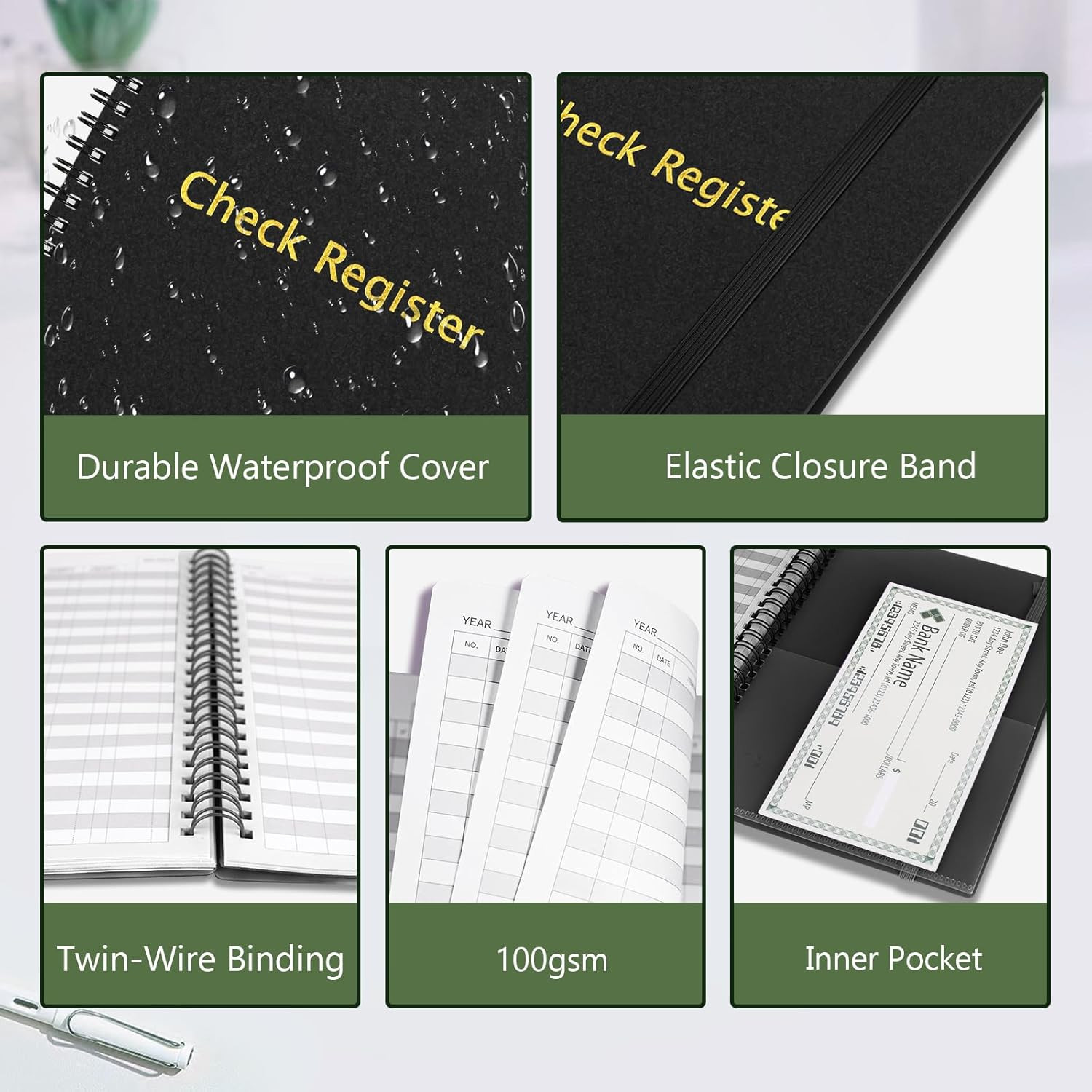 Check Registers for Personal Checkbook, Spiral Large Check Register Book, Budget