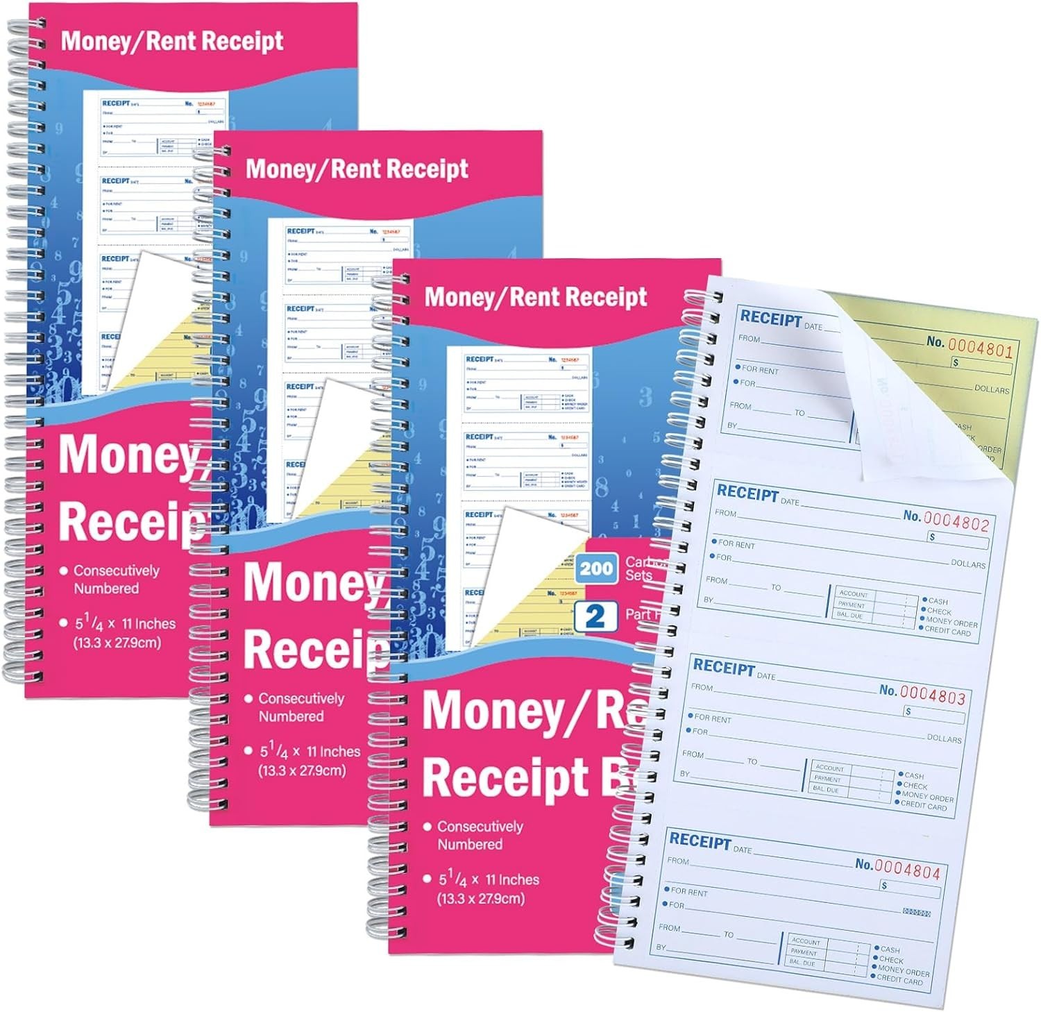 gisgfim 4 Pads Money and Rent Receipt Book with Spiral Bound Rent Receipt Boo…