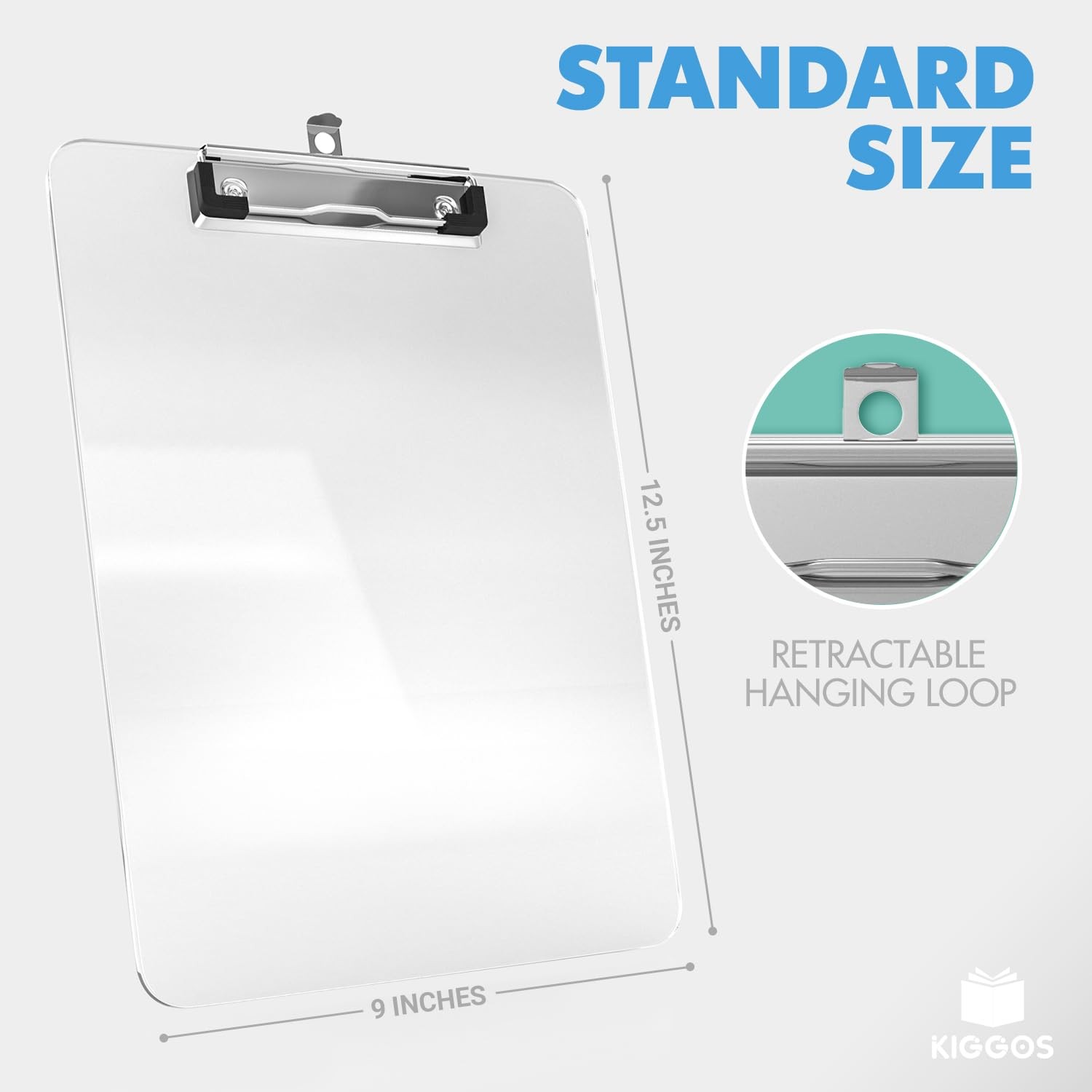 Kiggos Clear Acrylic Transparent Clipboard 12.5” x 9” Durable Plastic