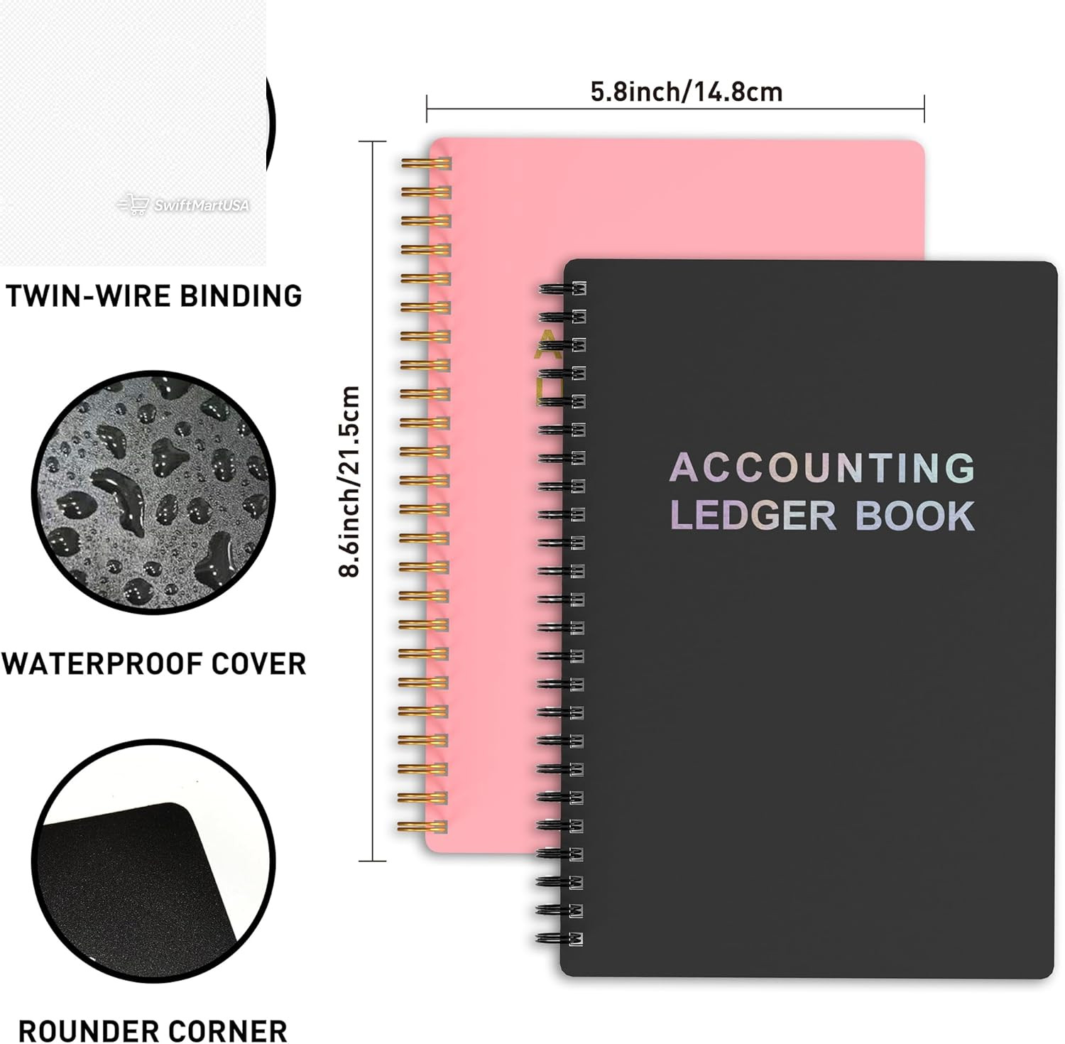 Accounting Ledger Book-A5 Check Register for Small Businesses5.8″ X 8.6″ (Black)