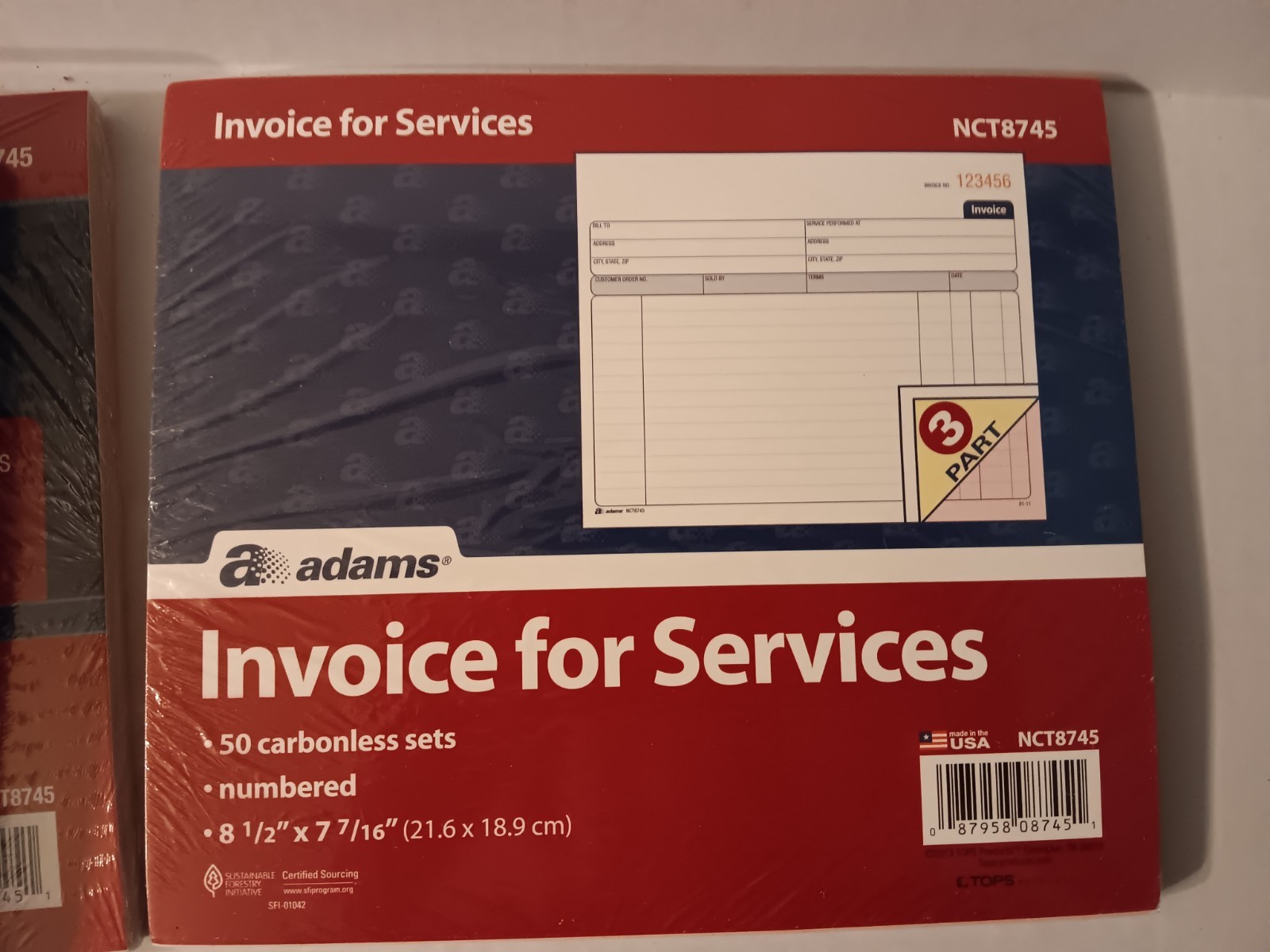 4 pack Adams Invoice for Services 50 Unit, 7.44 x 8.5 Inches, White/Canary/Pink
