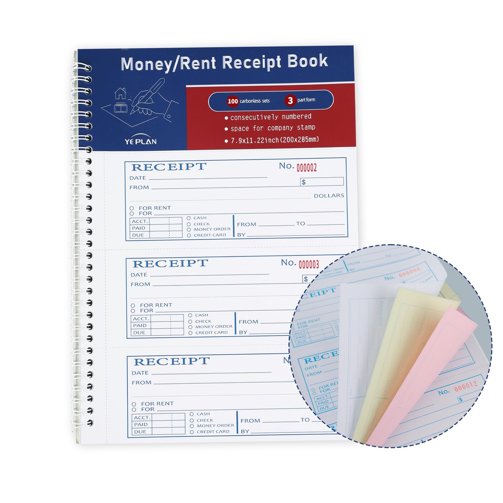 Money Rent Receipt 7.9×11.22 inches, Single Book-3 Part Carbonless