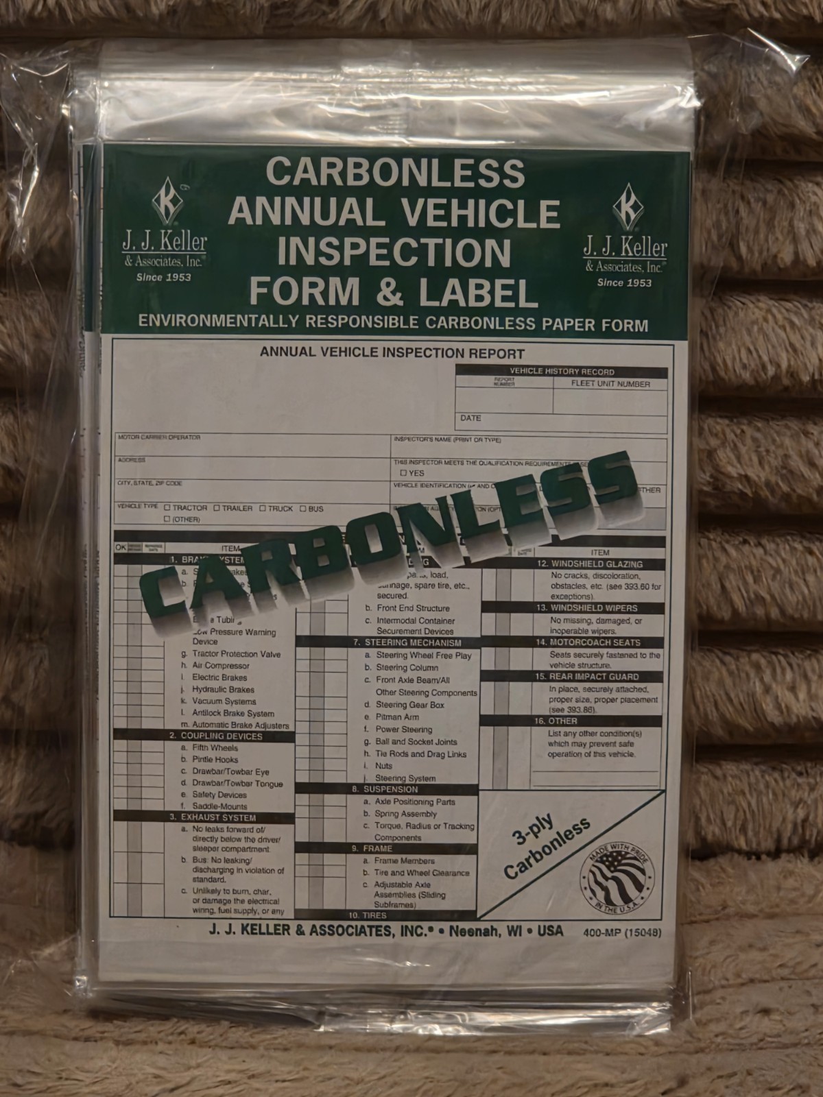 JJ Keller 15048 (400MP) Carbonless Annual Vehicle Inspection Form & Label