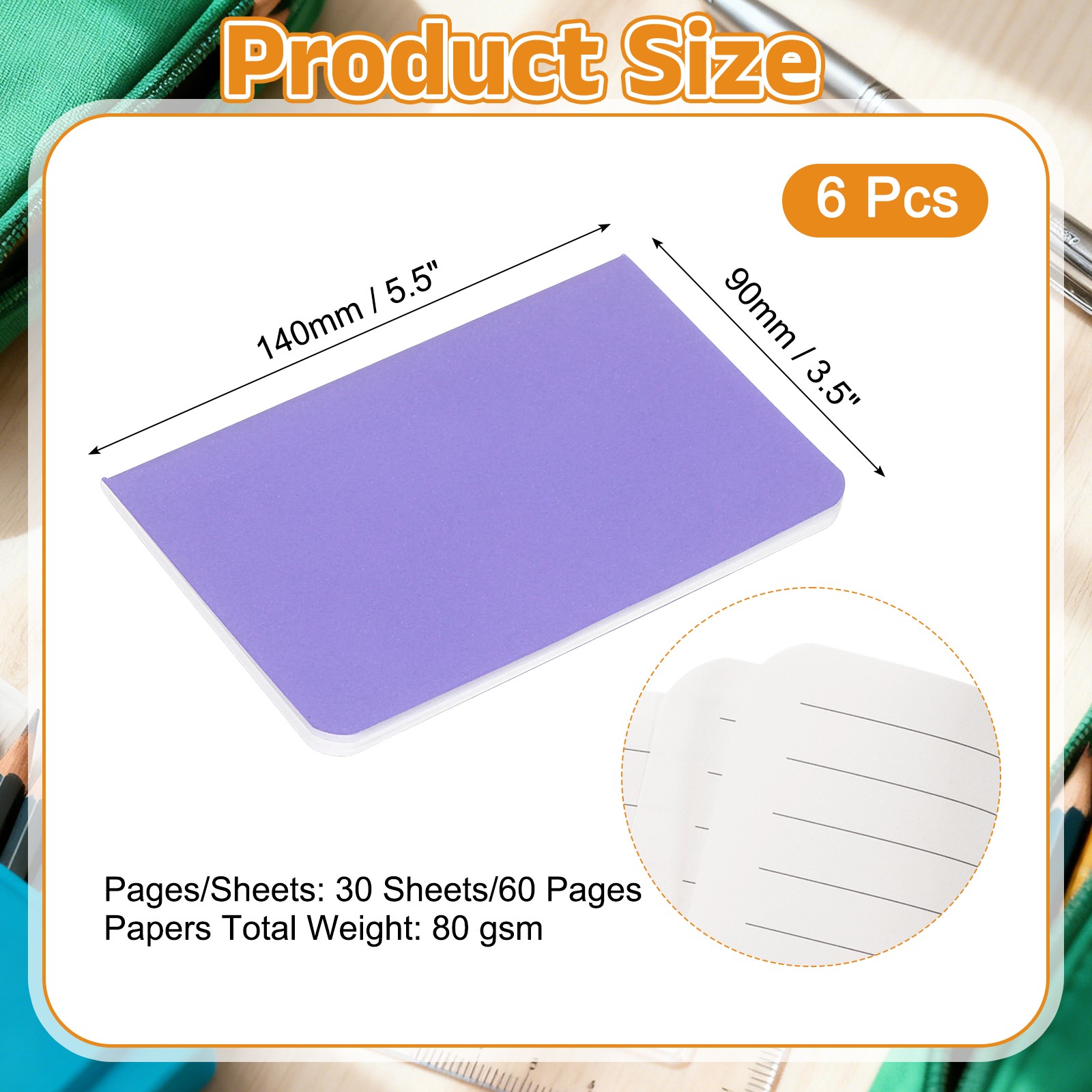 6 Pack A6 Notebook, A6 Journal Mini Notebook Pocket Kraft,Purple
