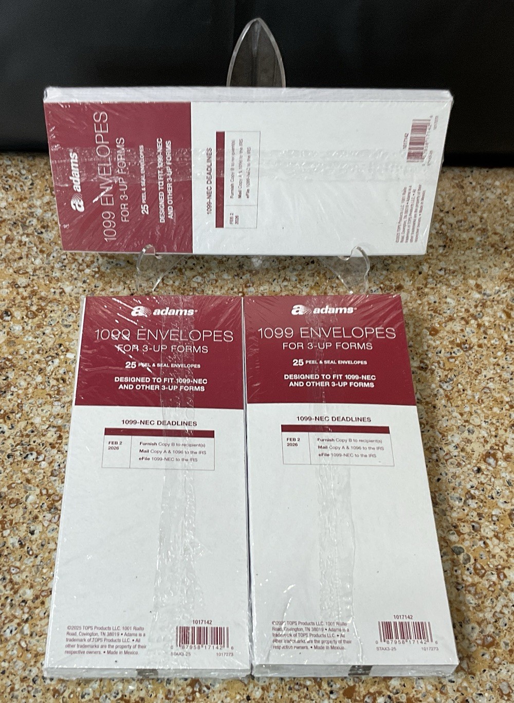 Adams 1099 Envelopes For 3-Up Forms Double Window Peel & Seal 3 Pkgs/75Total