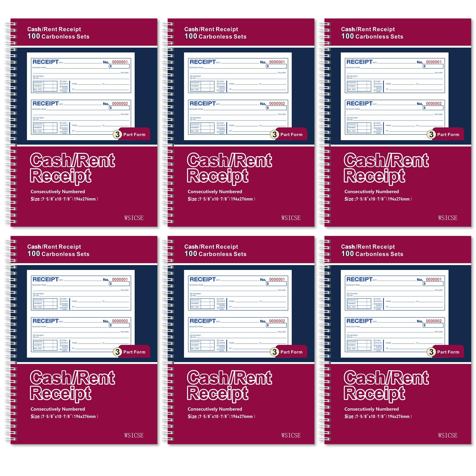 6 Pack Receipt Books,7-5/8″ x 10-7/8″ Receipt Book with Carbon Copies Spiral …