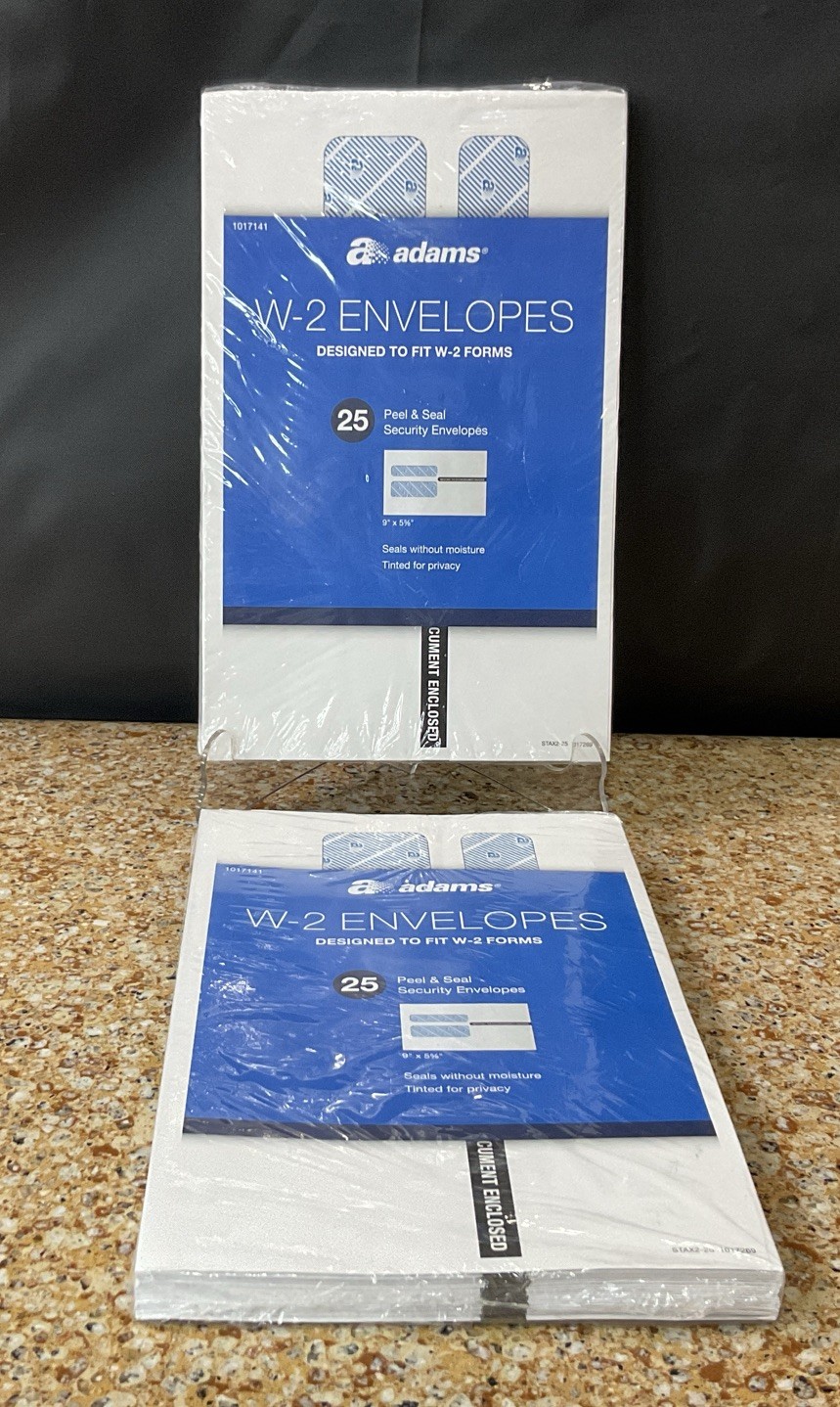 25 Count Adams W-2 Peel & Seal Security Envelopes Lot Of 2/50 Total