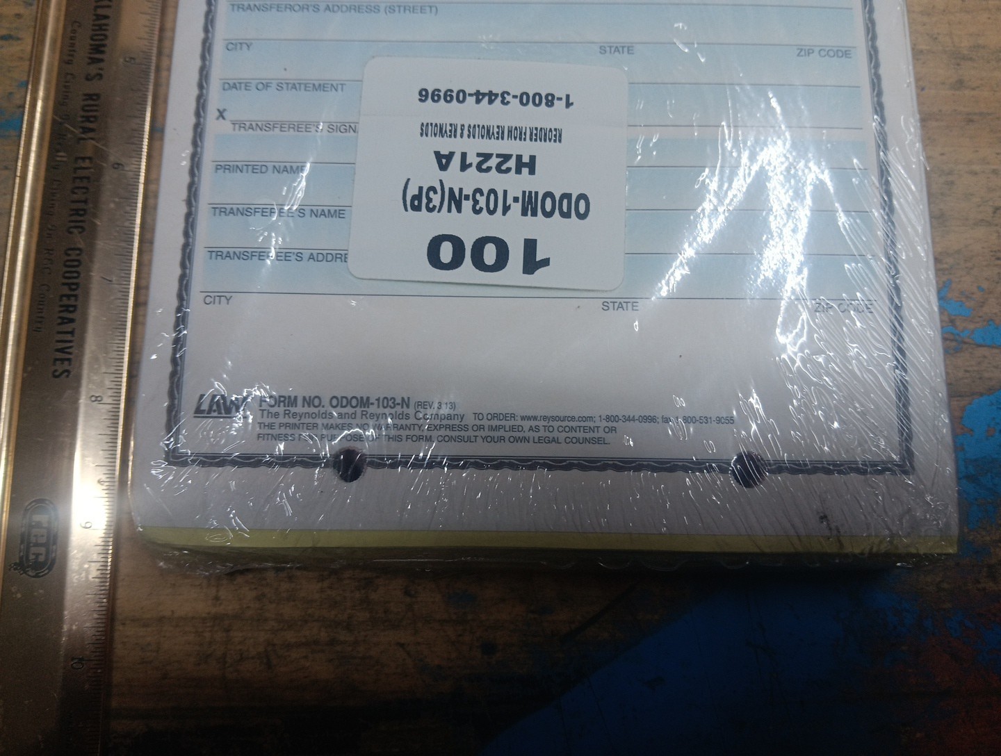 Odometer Disclosure Statement ODOM-103-N (100 per pack) (Rev. 313) Free Shipping