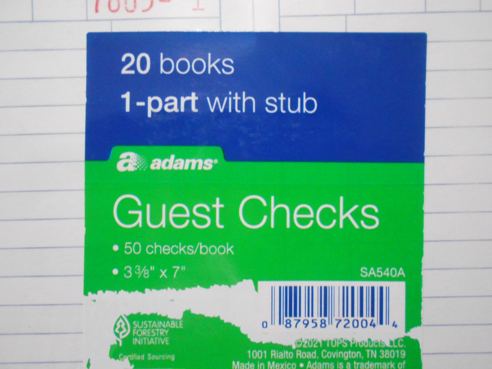 Adams 1-Part Guest Check Books w/stubs 3 3/8 x 7, 20 Pads, 1000 total checks