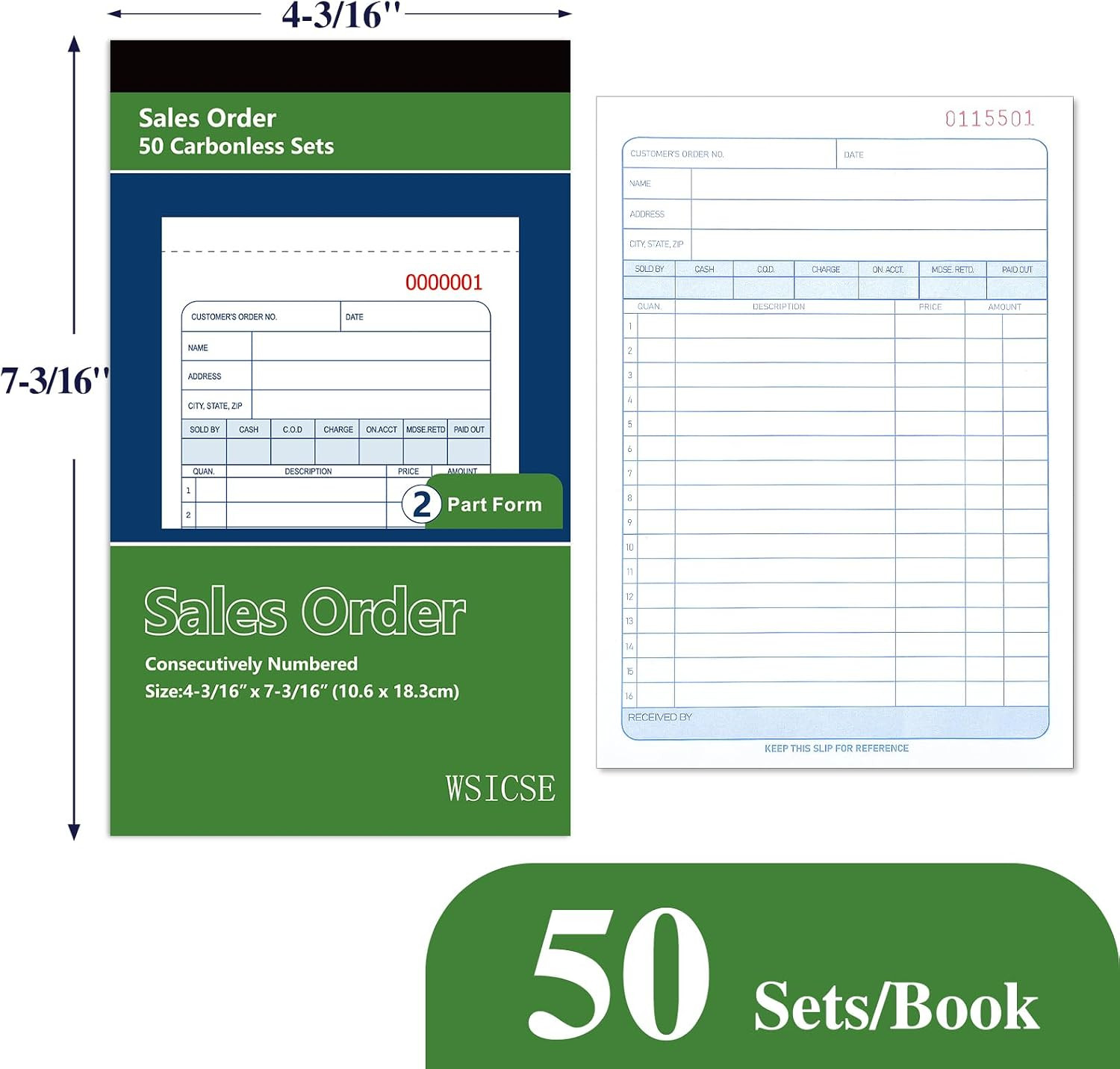 4 Pack Sales Order Book, 4-3/16 X 7-3/16″ Receipt Book with Carbon Copies,2-Part