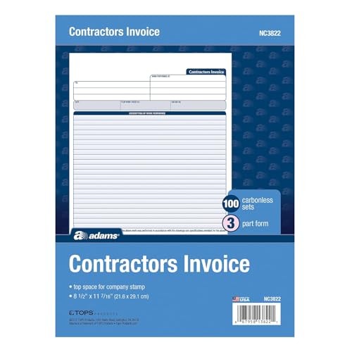 Adams Contractor Invoice Forms, 8.5 x 11.44 Inch, 3-Part, Carbonless, 100-Pack,