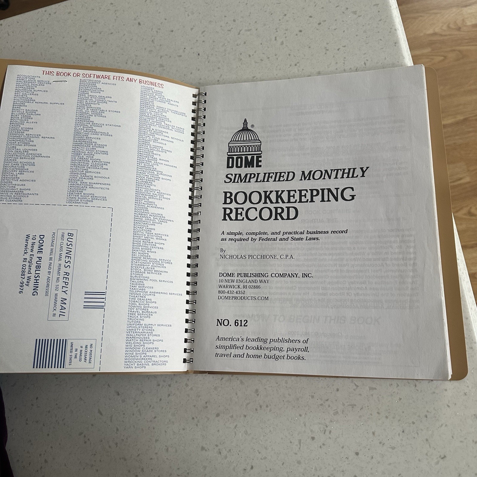 Dome Simplified Monthly Bookkeeping Record Style No. 612 Spiral Bound Accounting