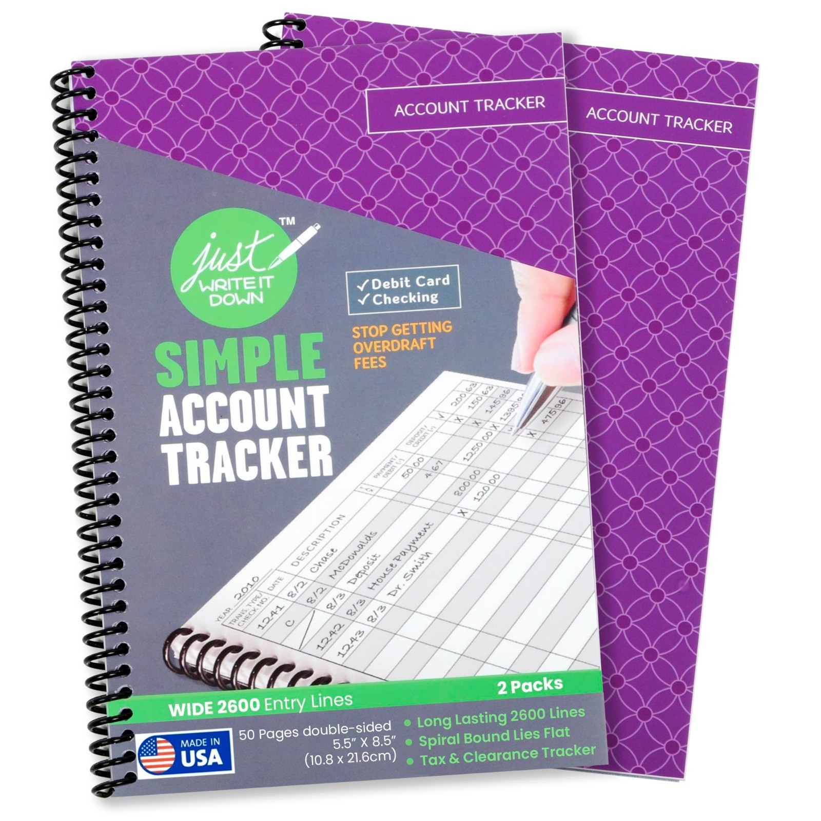 Premium Check Book Register & Debit Card Ledger Notebook – Expense Tracker, 2 Pc
