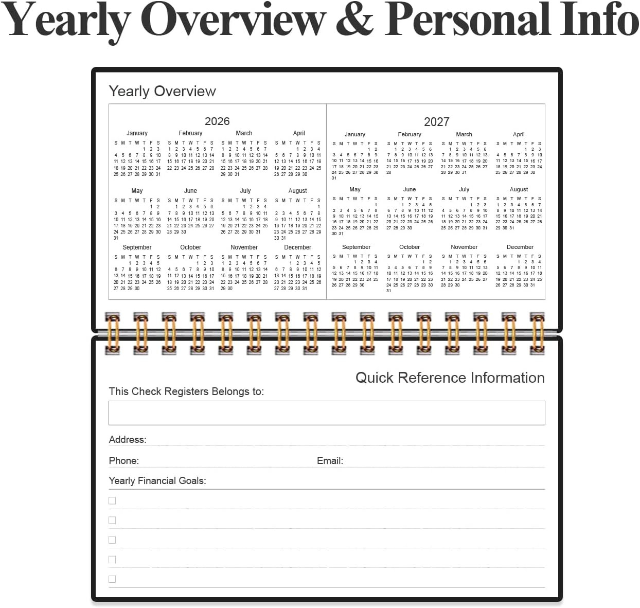 Check Registers for Personal Checkbook – A6 Blank Ledger Transaction Registers