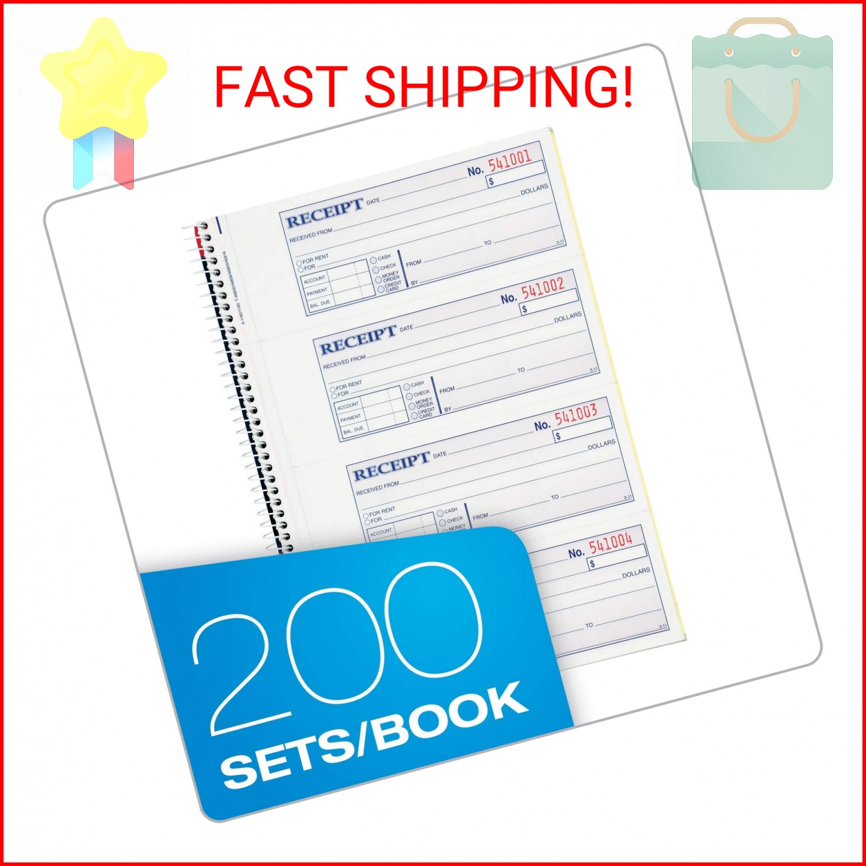 Adams Money and Rent Receipt Book, 2-Part Carbonless, 7-5/8″ x 11″, Spiral Bound