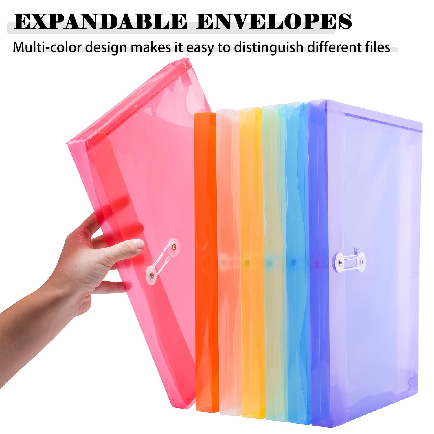 Legal Size Plastic Envelopes with String Tie Closure, 1-1/4″ Multicolor