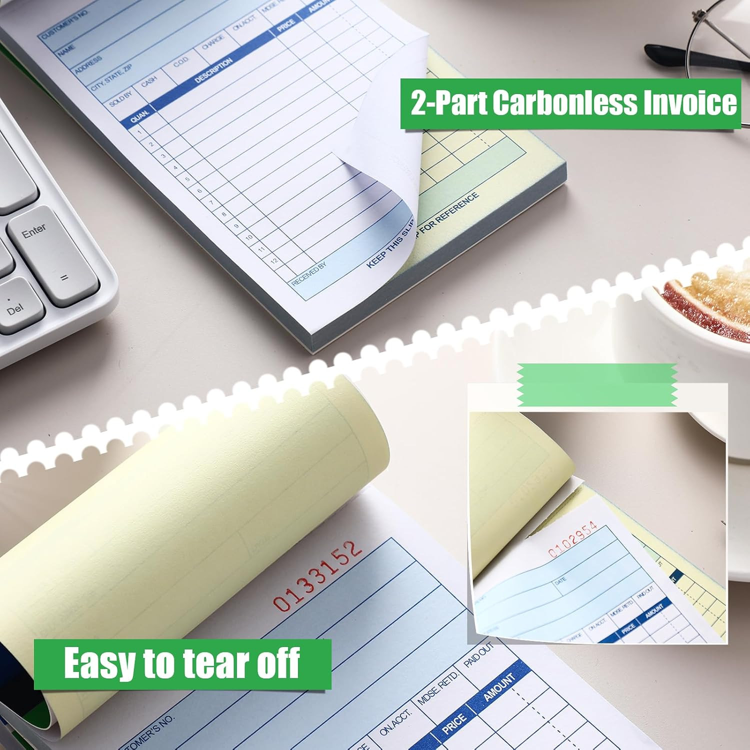 55 Pads Sales Order Books 2 Part Carbonless, Receipt Book with Carbon Copies, 50