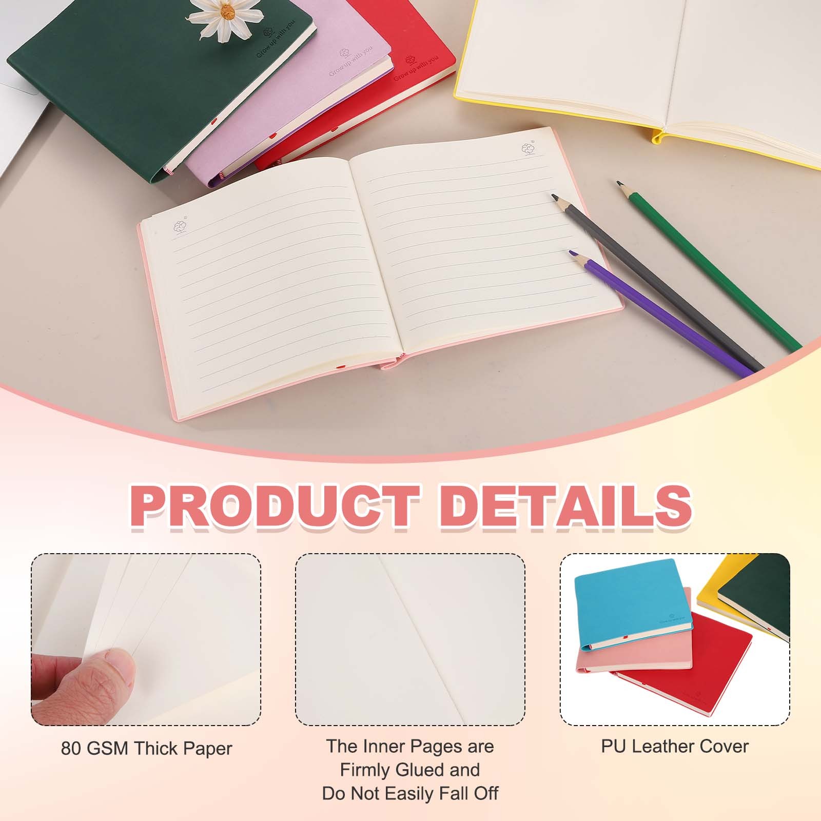 Pocket Sketchbook, 6.1×5.6 Inch Leather 80GSM 100 Sheets/200 Pages, Dark Blue