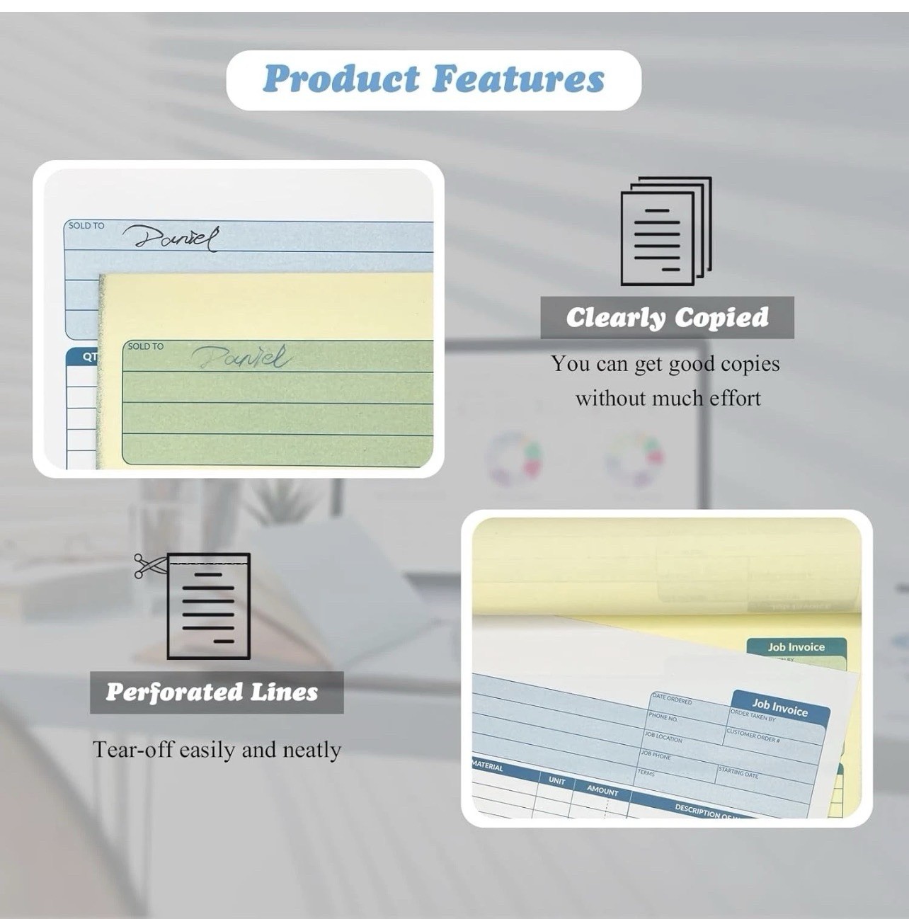 Large Job Work Order Forms, Job Invoice Forms/Receipt Book with Carbonless Copie