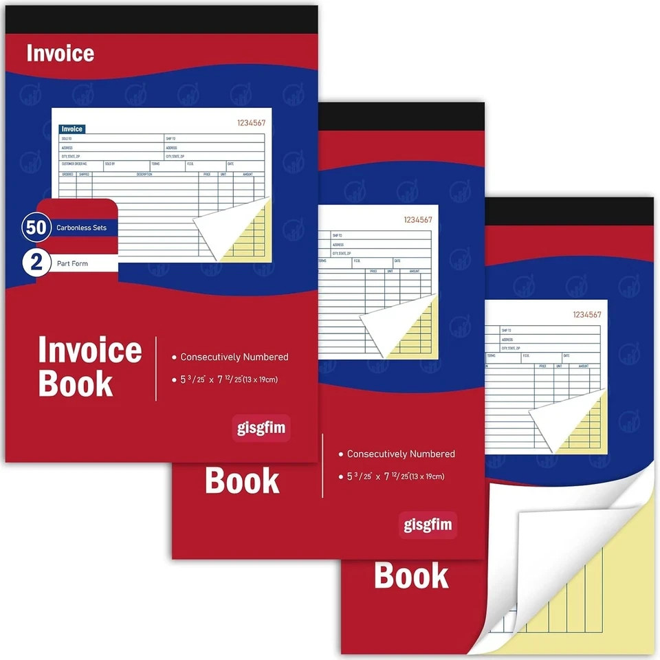 gisgfim 3 Pads Invoice Book for Small Business White and Yellow