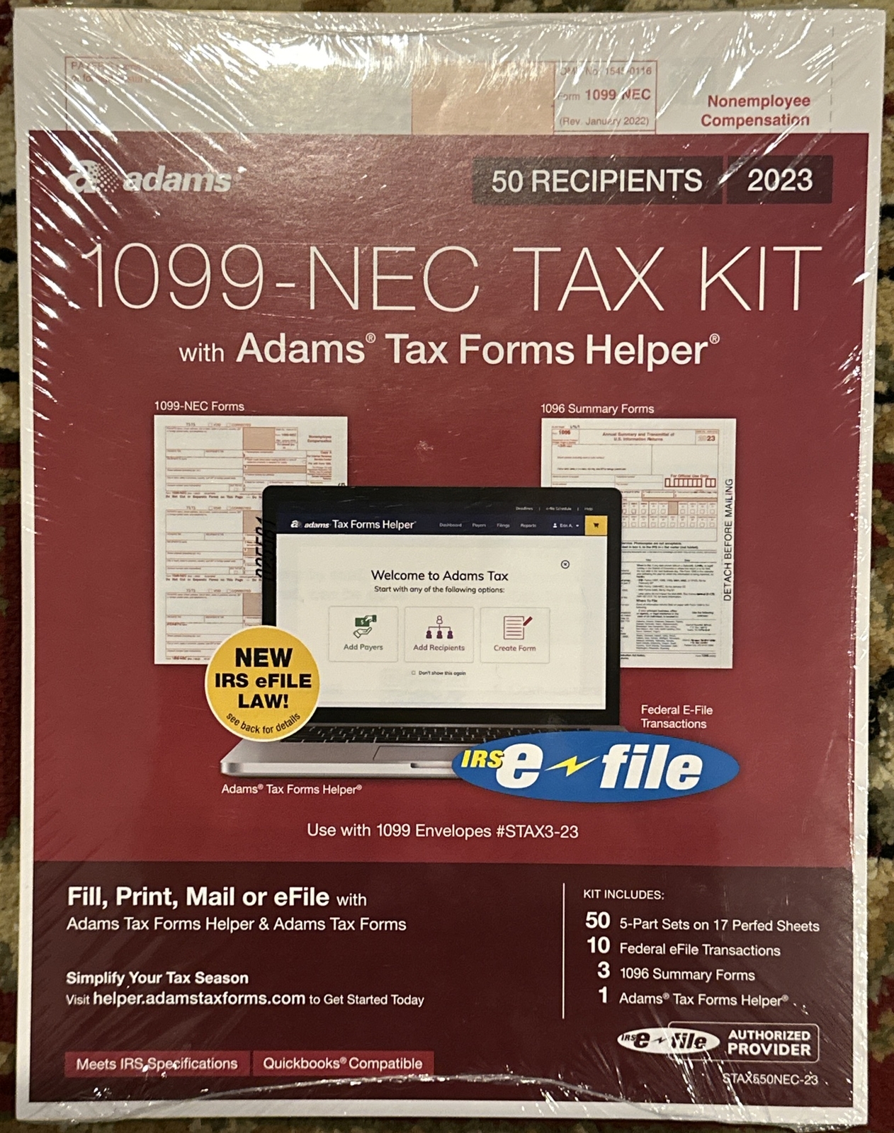 Adams 2023 1099-NEC Tax Forms Kit with Adams Tax Forms Helper and 10 Free eFiles