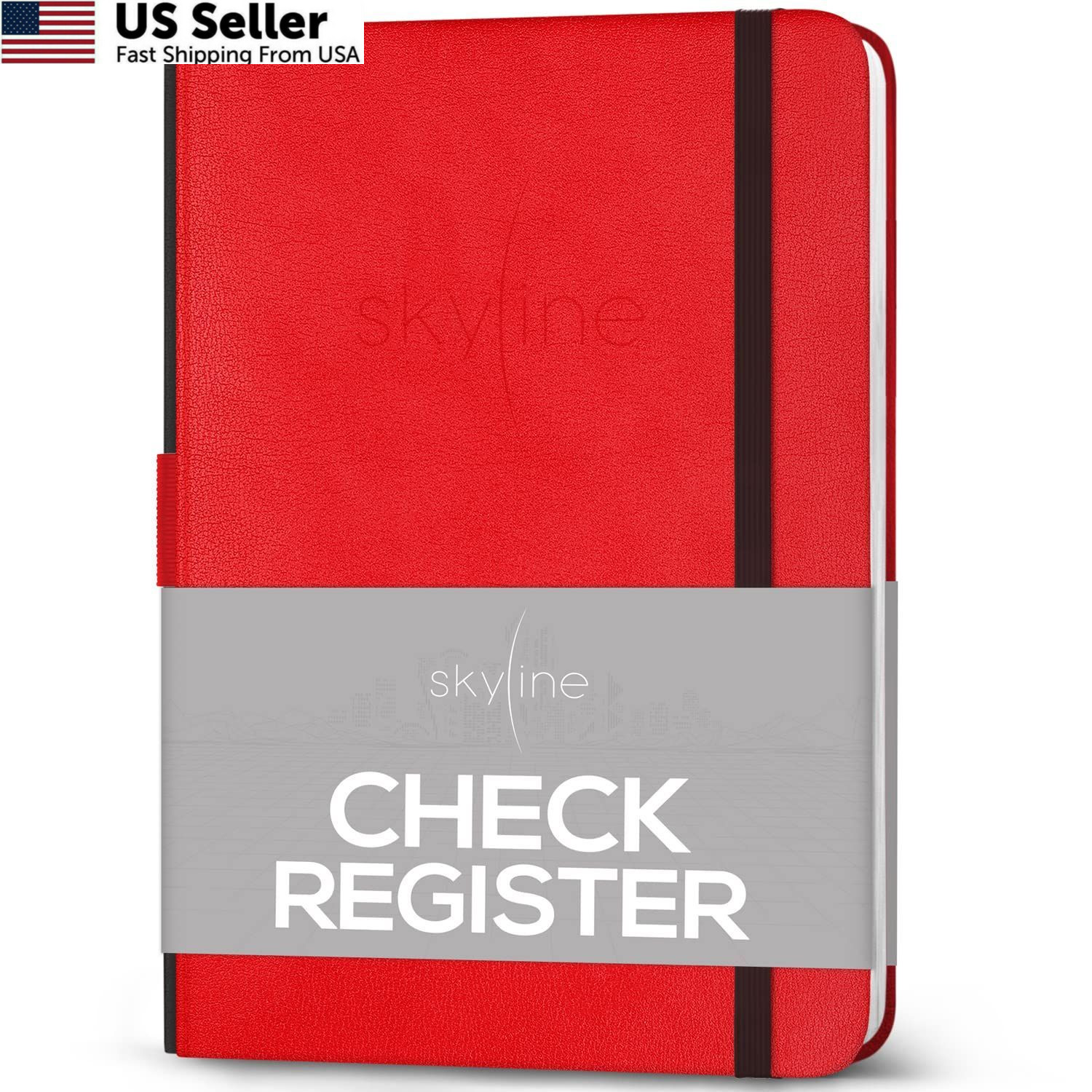 Skyline Check Register – Accounting Ledger Log Book A5 (5.8” x 8.3”), Red