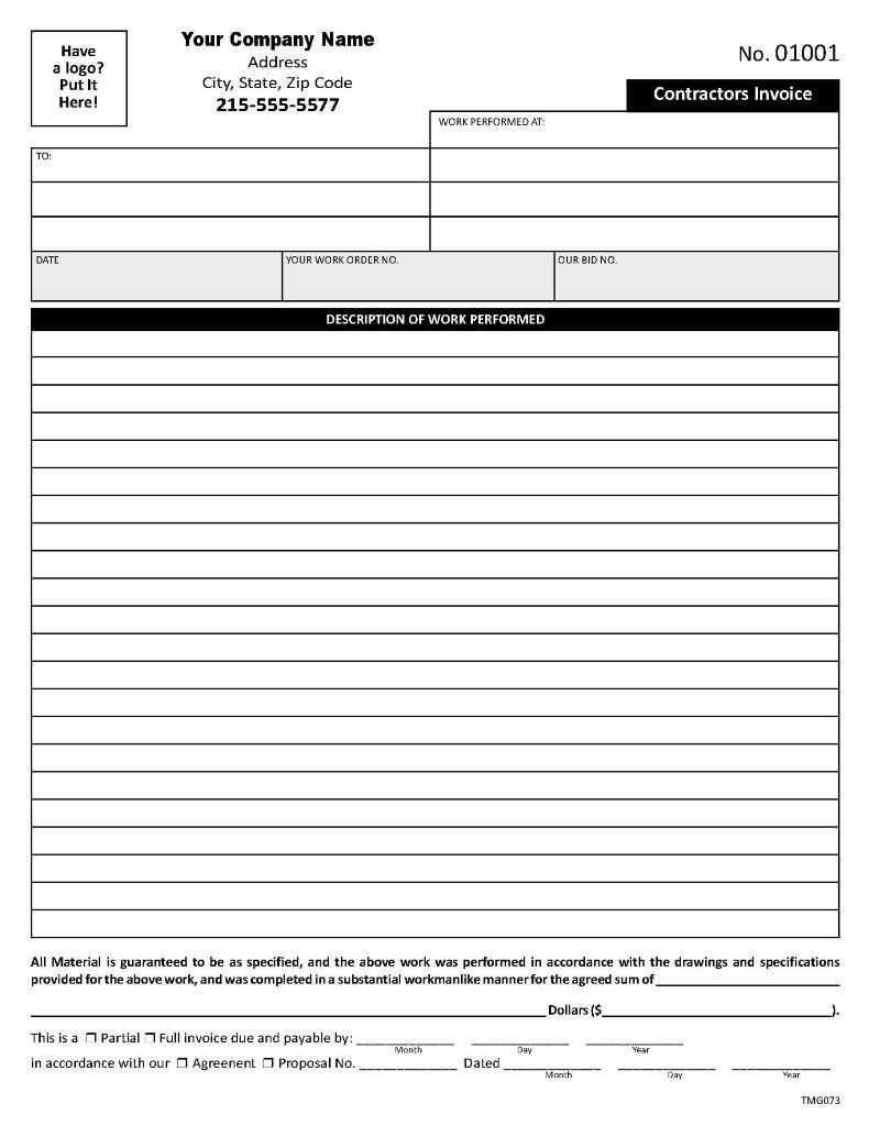 50 Contractors Invoice Estimate Forms / 2 Part Carbonless / TMG073