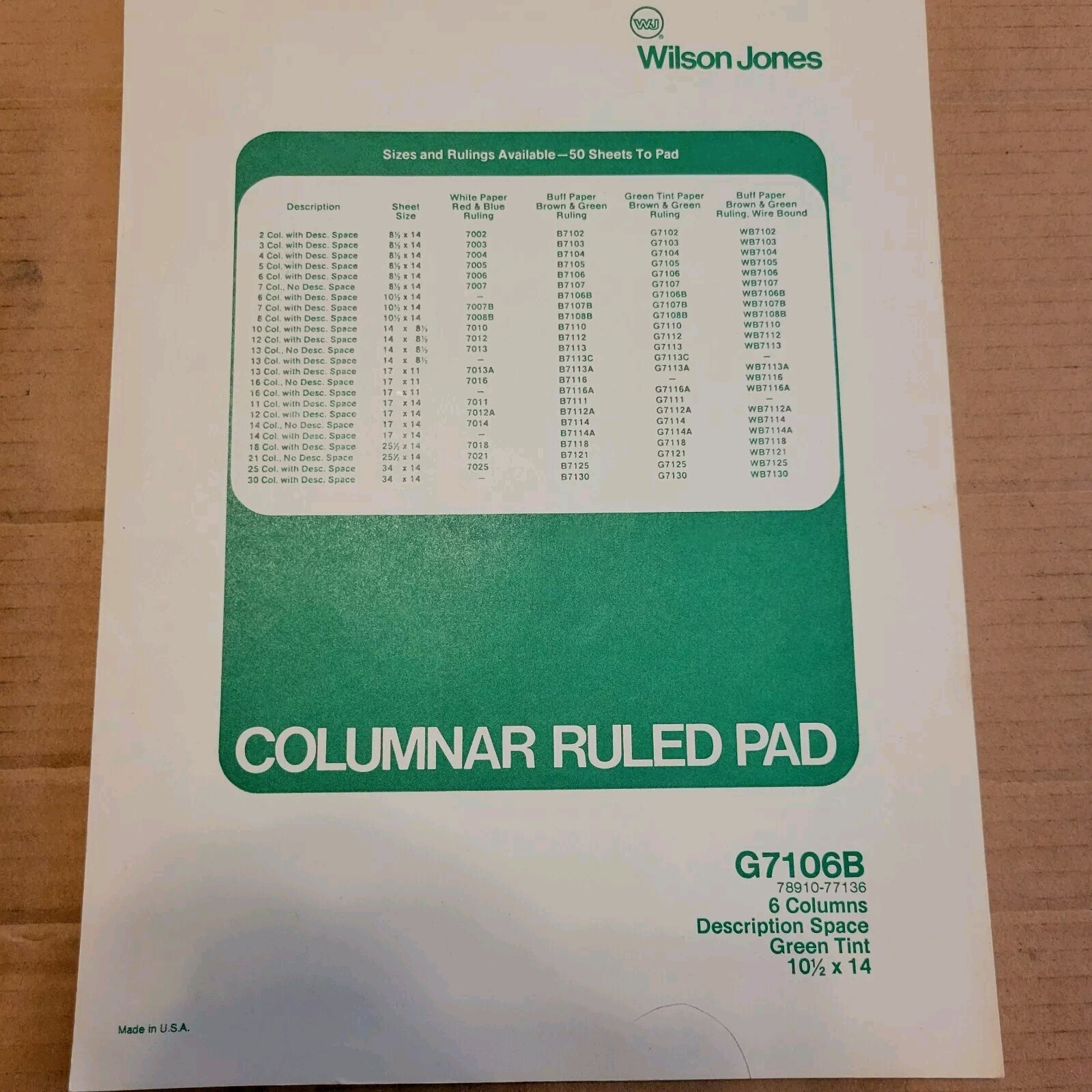 THREE (3) Wilson Jones Columnar Pad G7106B 6 Column W/Desc.- 10.5″ X 14″ NOS