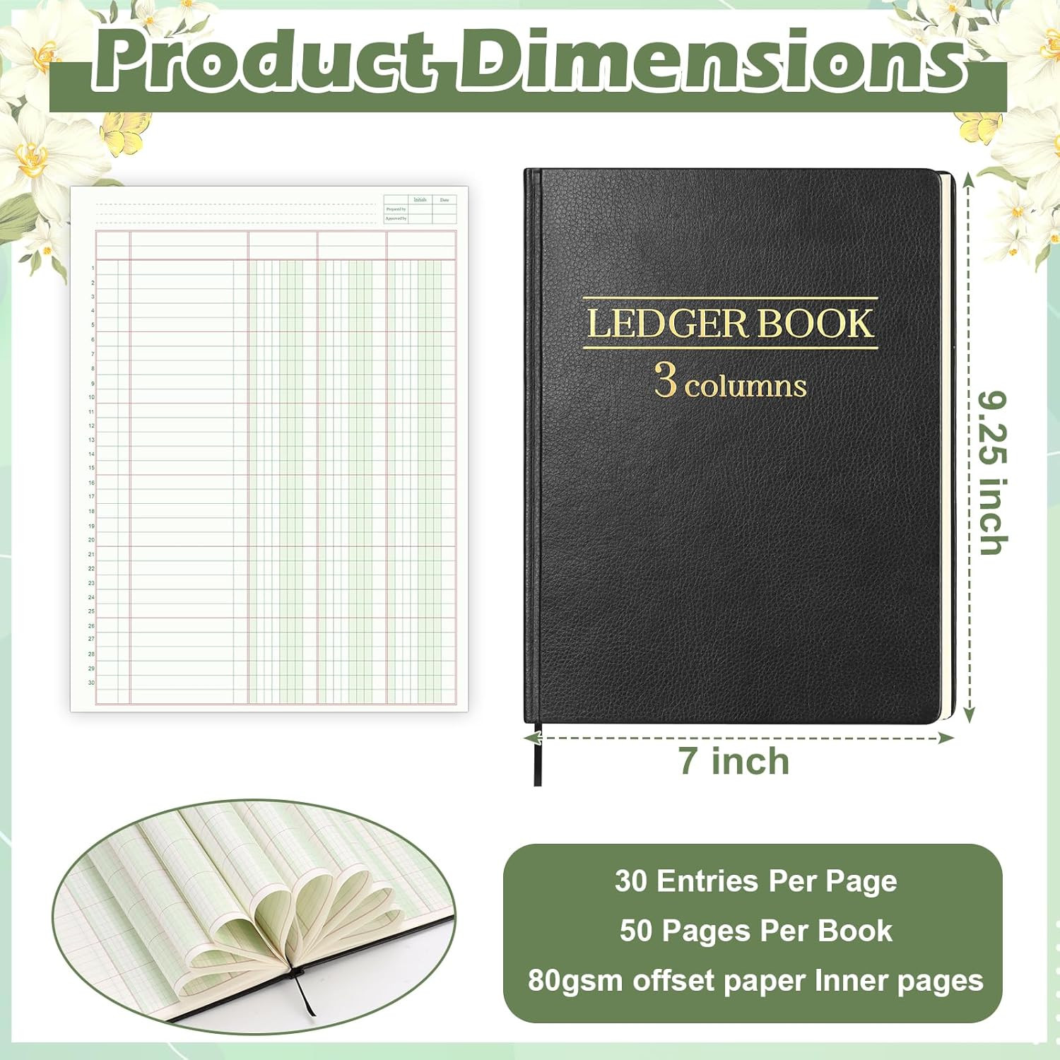 1 Pack 3 Column Ledger Book 100 Pages 7 X 9.25 Inches Accounting Ledger Book wit