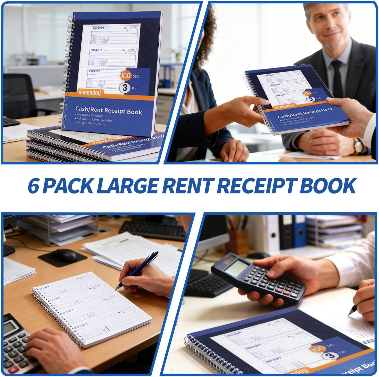 6 Pack Large Money and Rent Receipt Books with Cardboard Insert,7-5/8″ X 10-7/8″