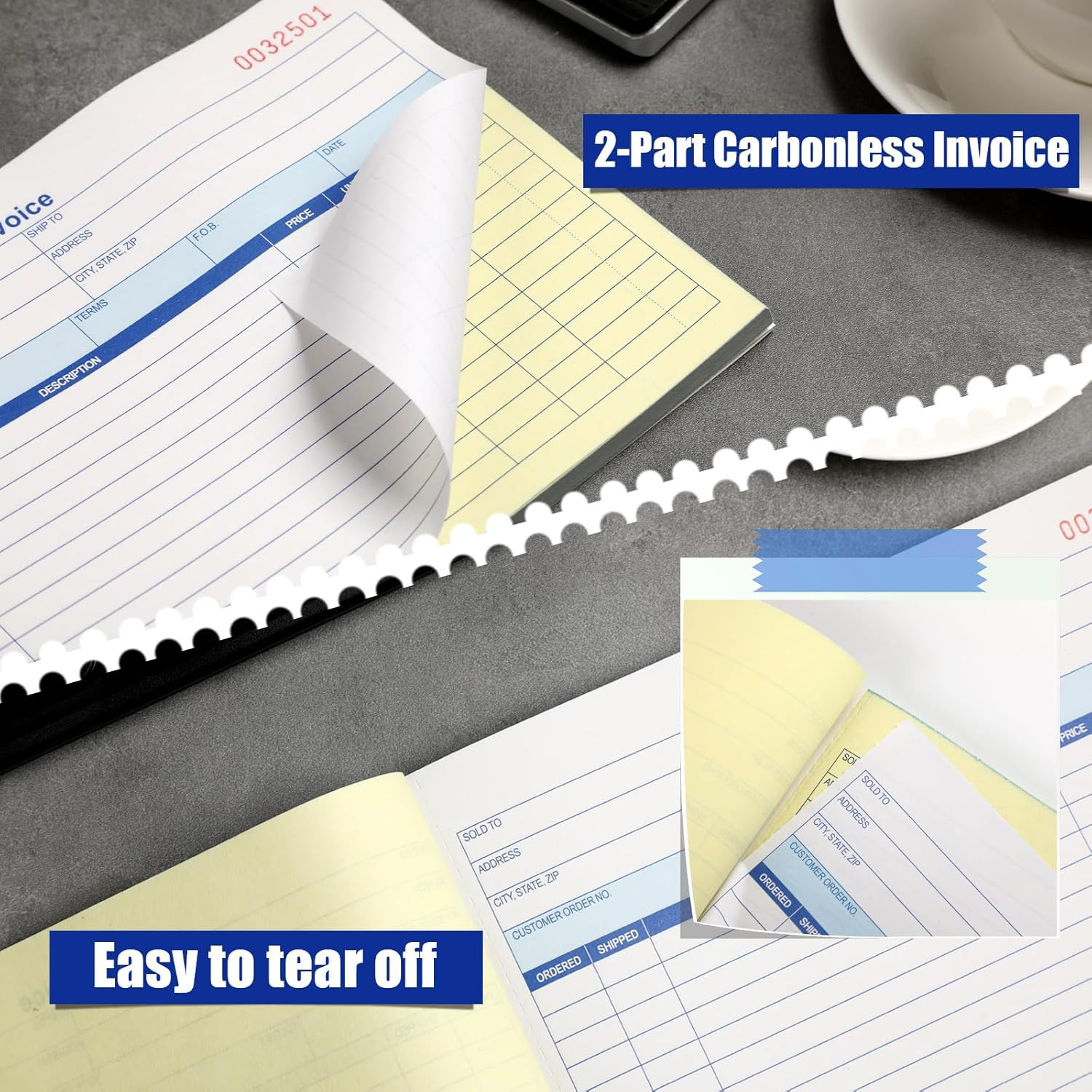 2 Pads Invoice Receipt Book for Small Business 2 Part Carbonless 5.5 X 8.4 Inch