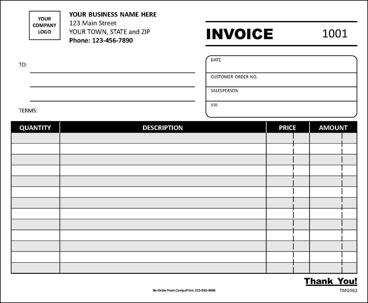 100 Custom Business Invoices, Work Orders – 2 Part / 7 x 8.5 / TMG082