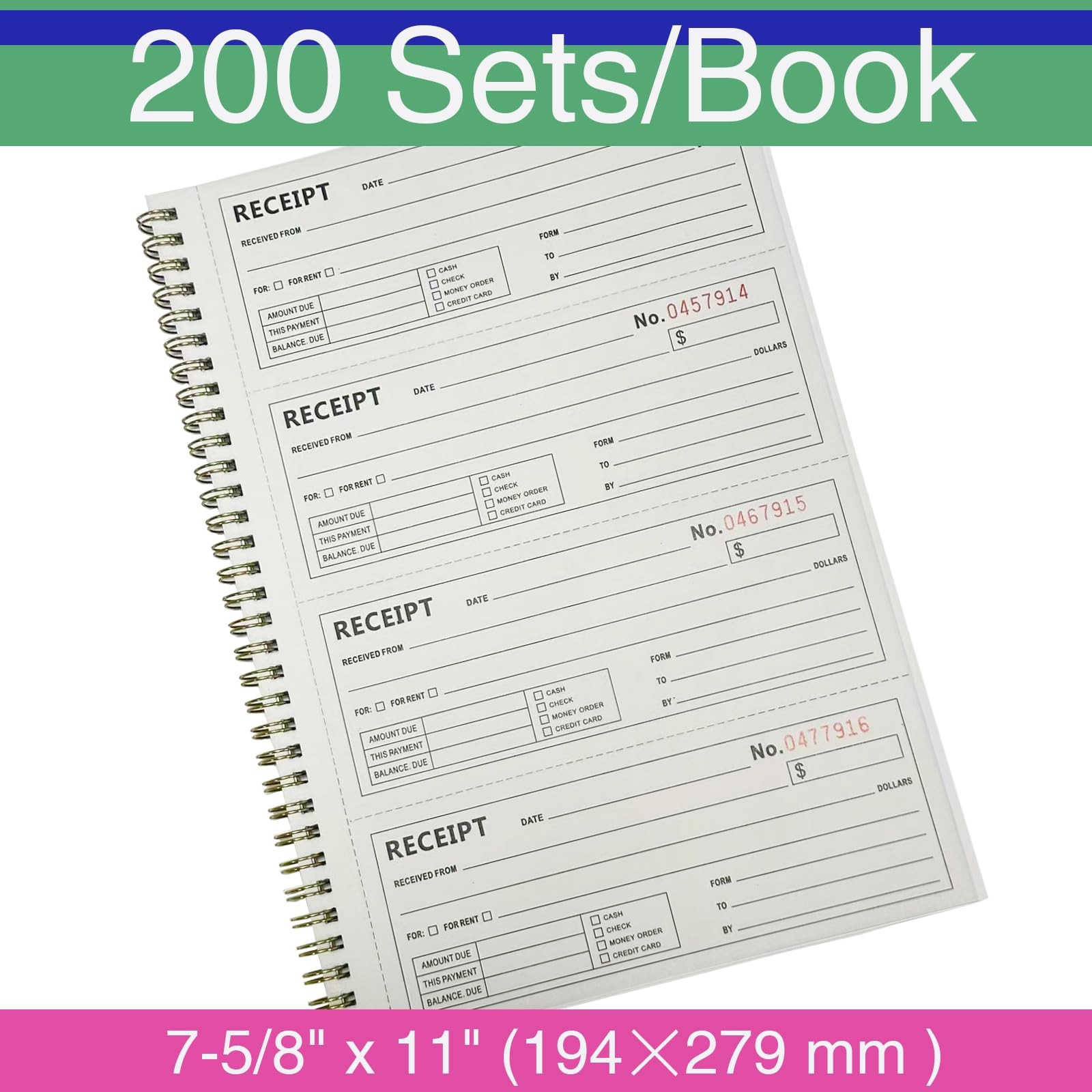 Money and Rent Receipt Books – Book with 2 Part Carbonless Copies,…