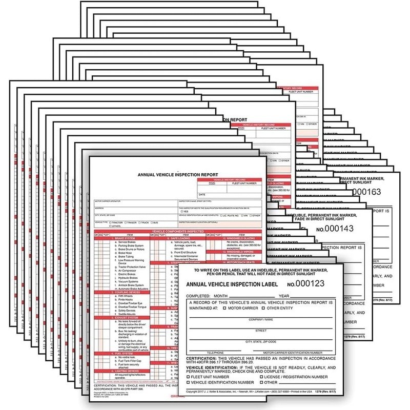 Annual Vehicle Inspection Forms Labels Compliance DOT Carbonless Durable New
