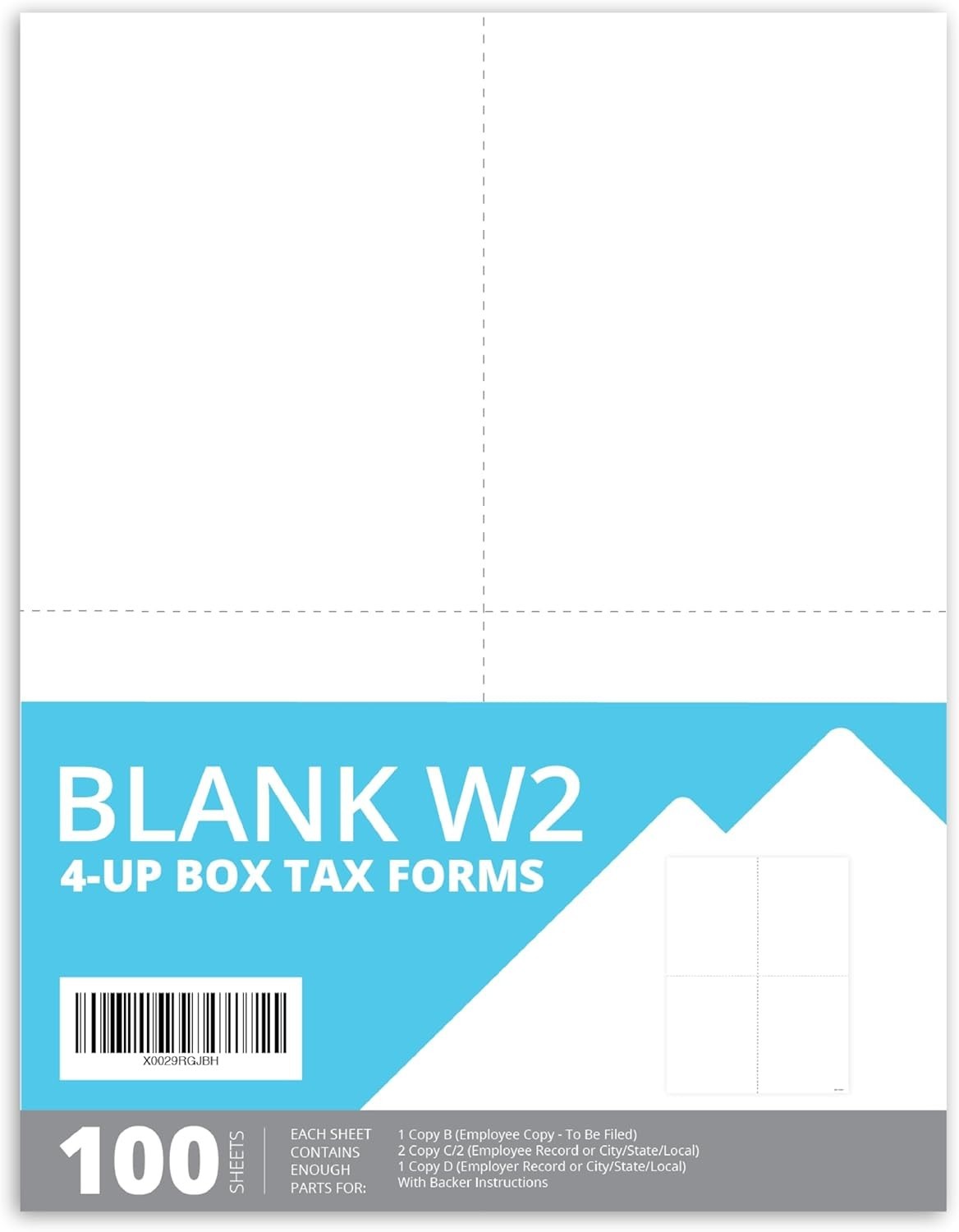Blank 2019 W2 4 UP Tax Forms, 100 Employee Forms