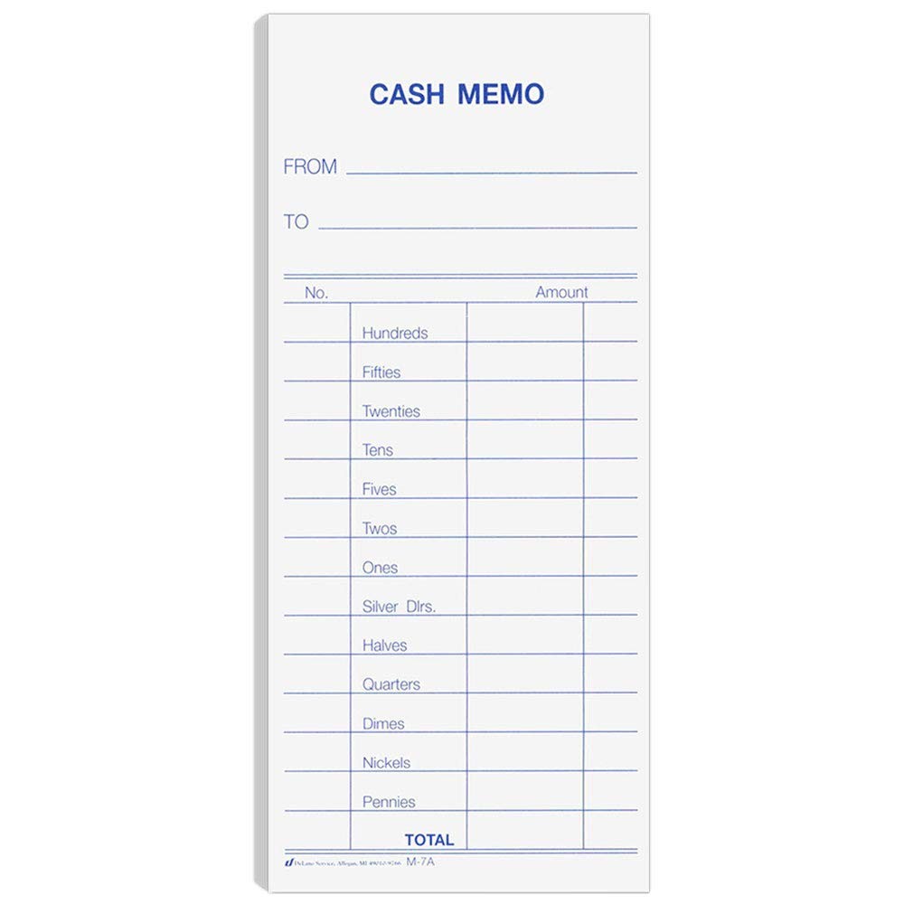 Cash Memo 2.75 W x 6.25 H Pack of 1000 Padded Form Blue Ink White Background …