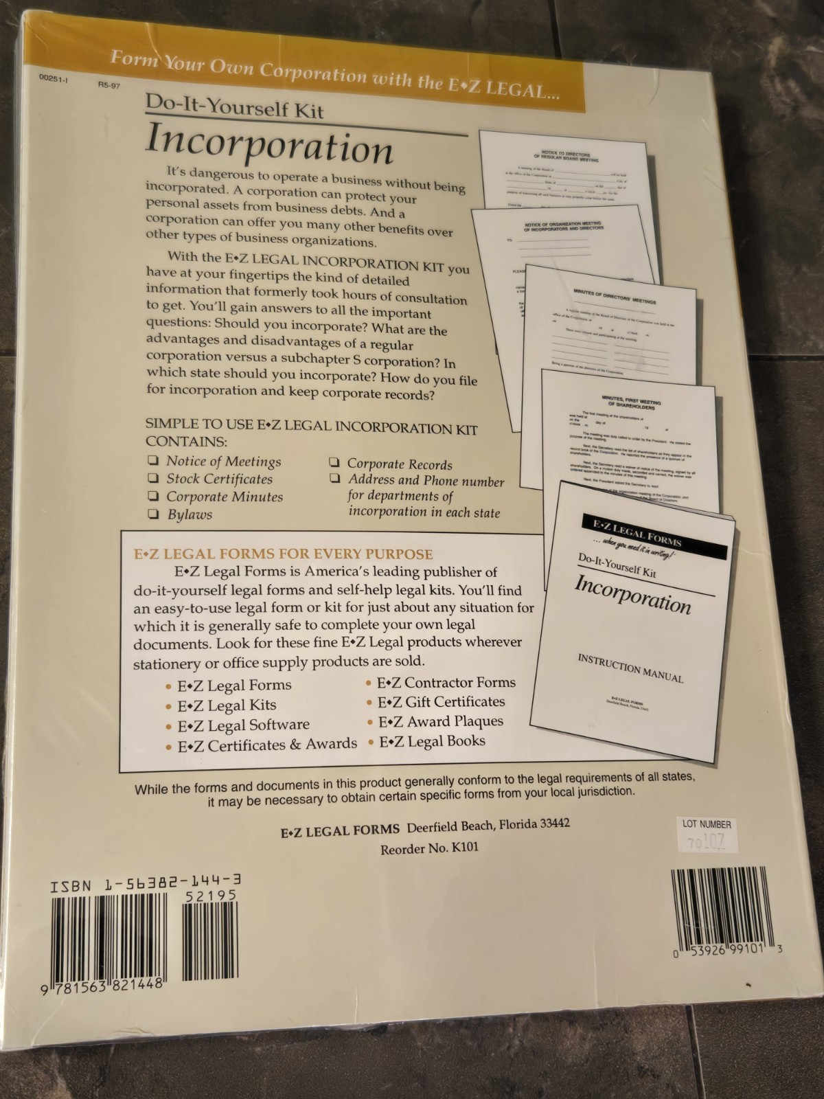 E-Z Legal Forms Do-It -Yourself Kit Incorporation