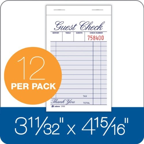 Adams Guest Checks Pack White 100 Sheets Thank You Printed Consecutive Numbering