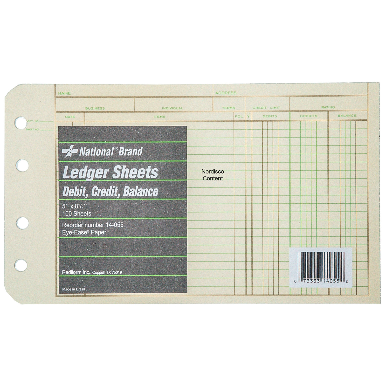 National Brand 14-055 Ledger Sheets, 5 x 8-1/2″, Eye-Ease Paper, 100 Sheets